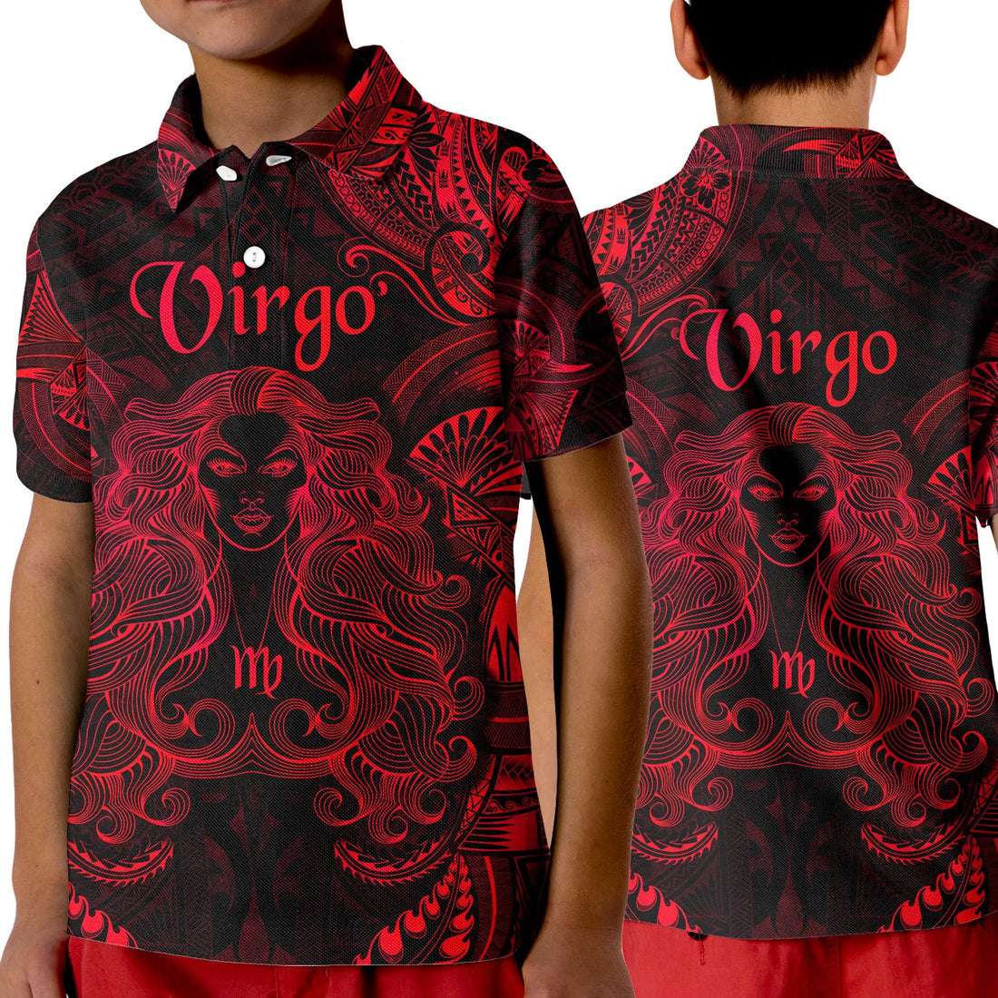 Virgo Zodiac Polynesian Polo Shirt KID Unique Style Red LT8