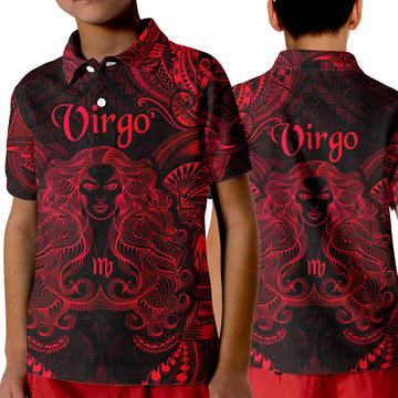 Virgo Zodiac Polynesian Polo Shirt KID Unique Style Red LT8