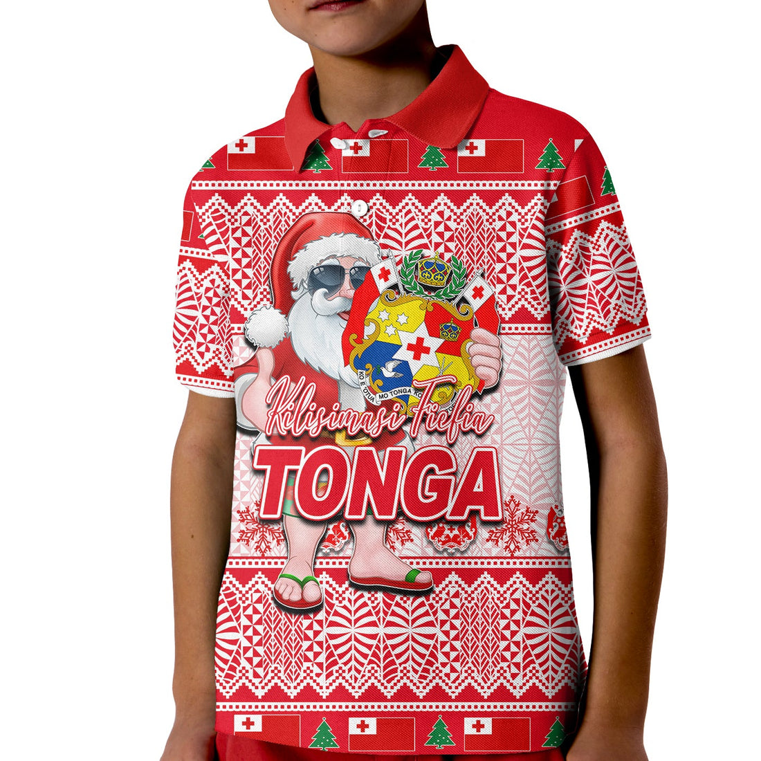 Tonga Polo Shirt Christmas KID Cool Santa Claus LT6