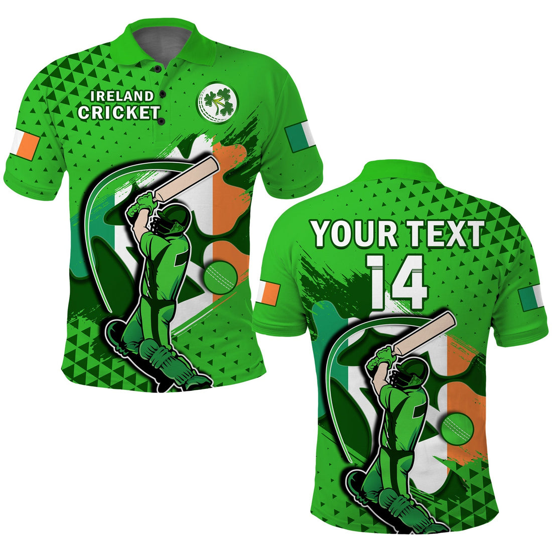 (Custom Text And Number) Ireland Cricket Polo Shirt Irish Flag Shamrock Sporty Style LT14