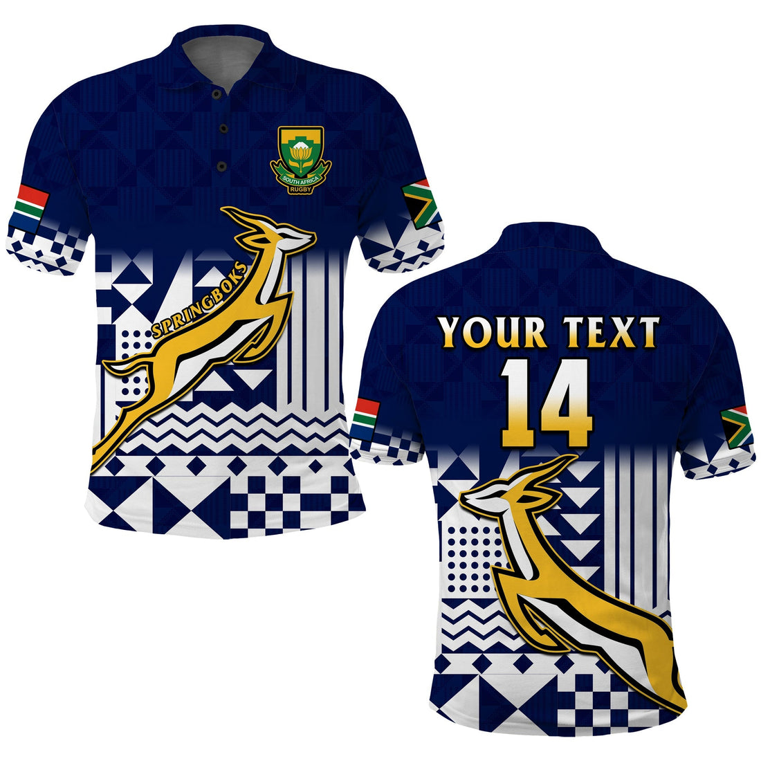 (Custom Text And Number) South Africa Rugby Polo Shirt Outgoing Tour Go Springboks LT14