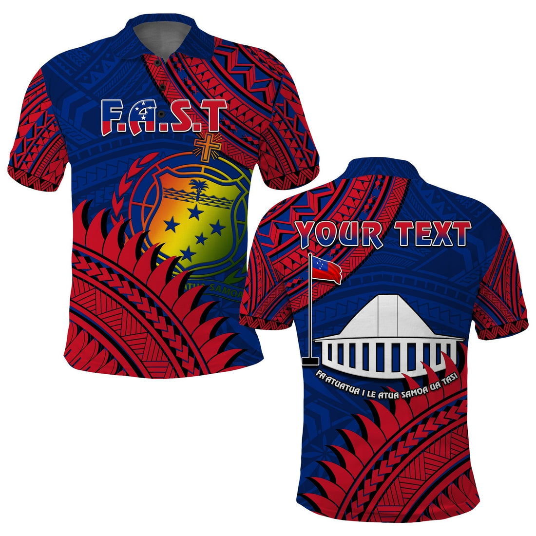 Custom F.A.S.T Samoa Polo Shirt Samoan Coat Of Arms Polynesian Pattern LT14