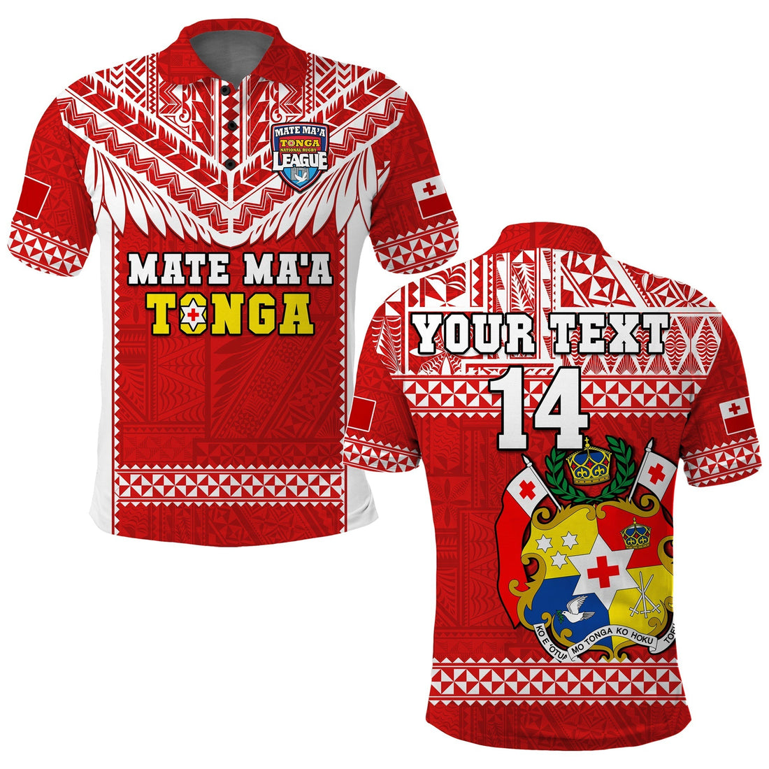 Custom Text And Number Tonga Rugby Polo Shirt Mate Maa Tonga Pacific Ngatu White LT14
