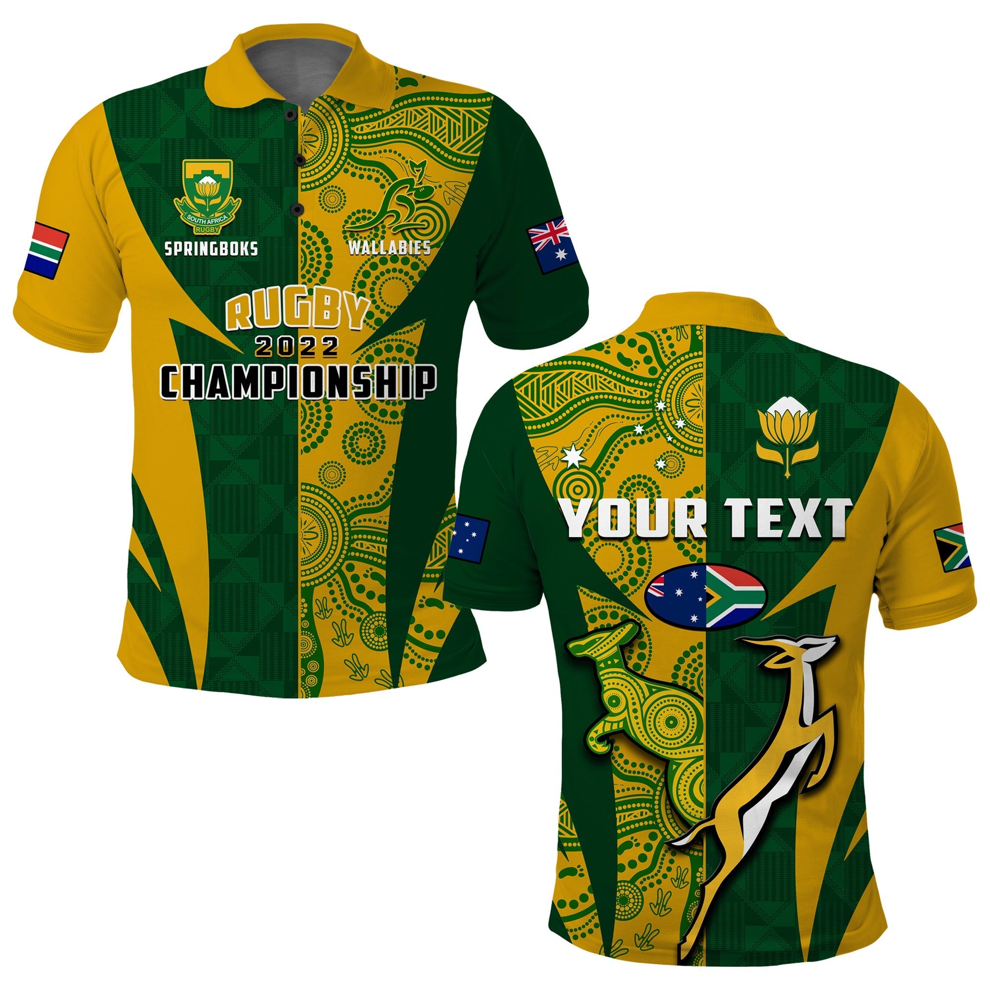 Custom Australia Rugby and South Africa Rugby Polo Shirt Wallabies Mix Springboks Sporty LT14