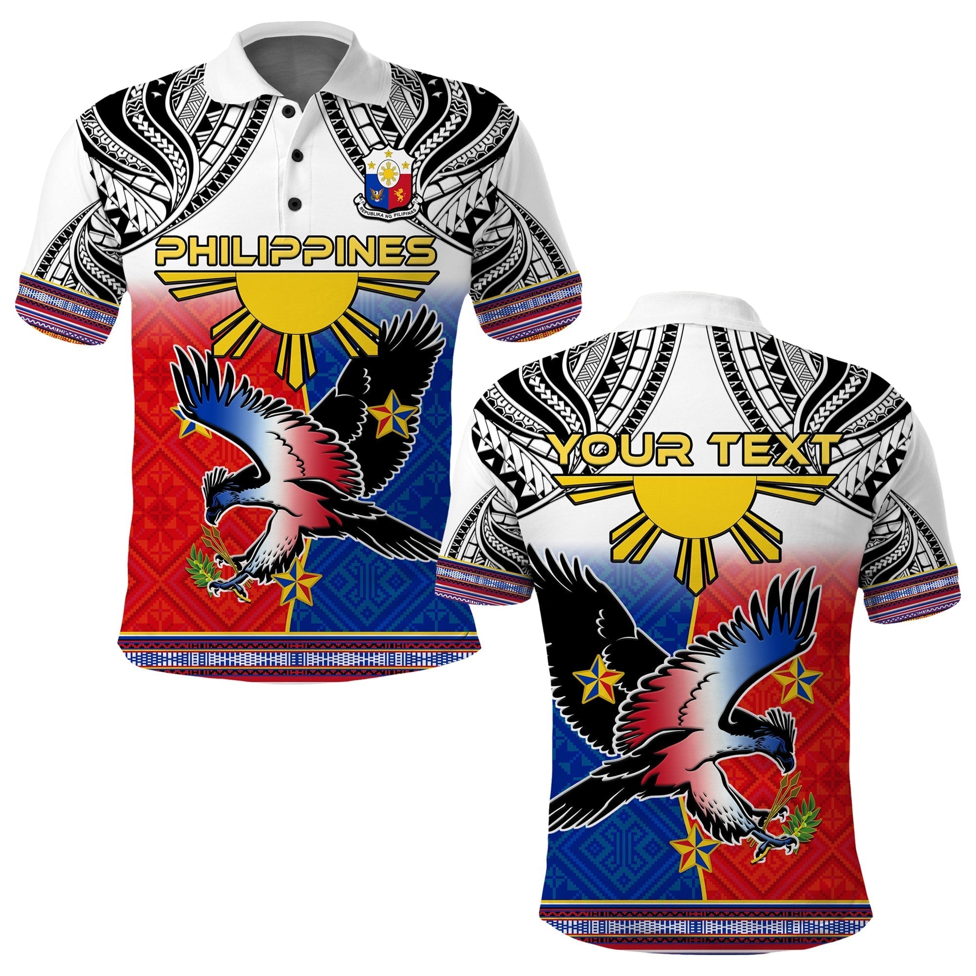 Custom Philippines Polo Shirt Polynesian Filipino Pattern With Eagle LT14