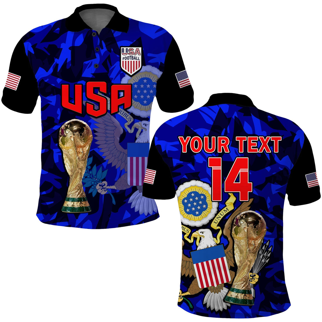 (Custom Text And Number) USA Football Polo Shirt The Yanks Champions WC 2022 LT14