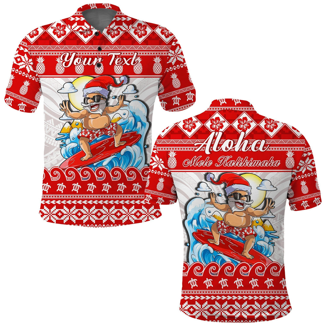 Custom Christmas Hawaii Polo Shirt Surfing Santa Mele Kalikimaka Polynesian LT14