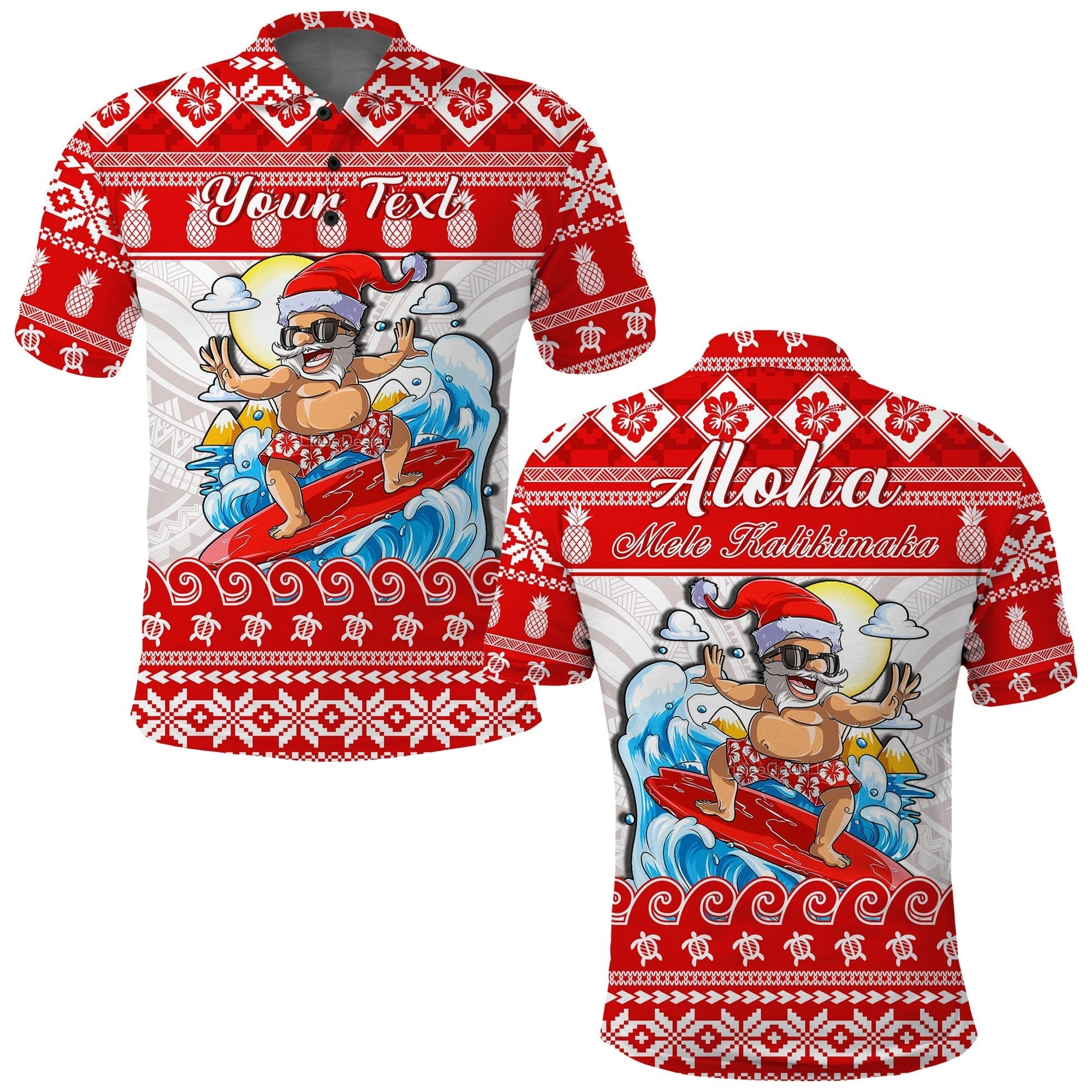 Custom Christmas Hawaii Polo Shirt Surfing Santa Mele Kalikimaka Polynesian LT14