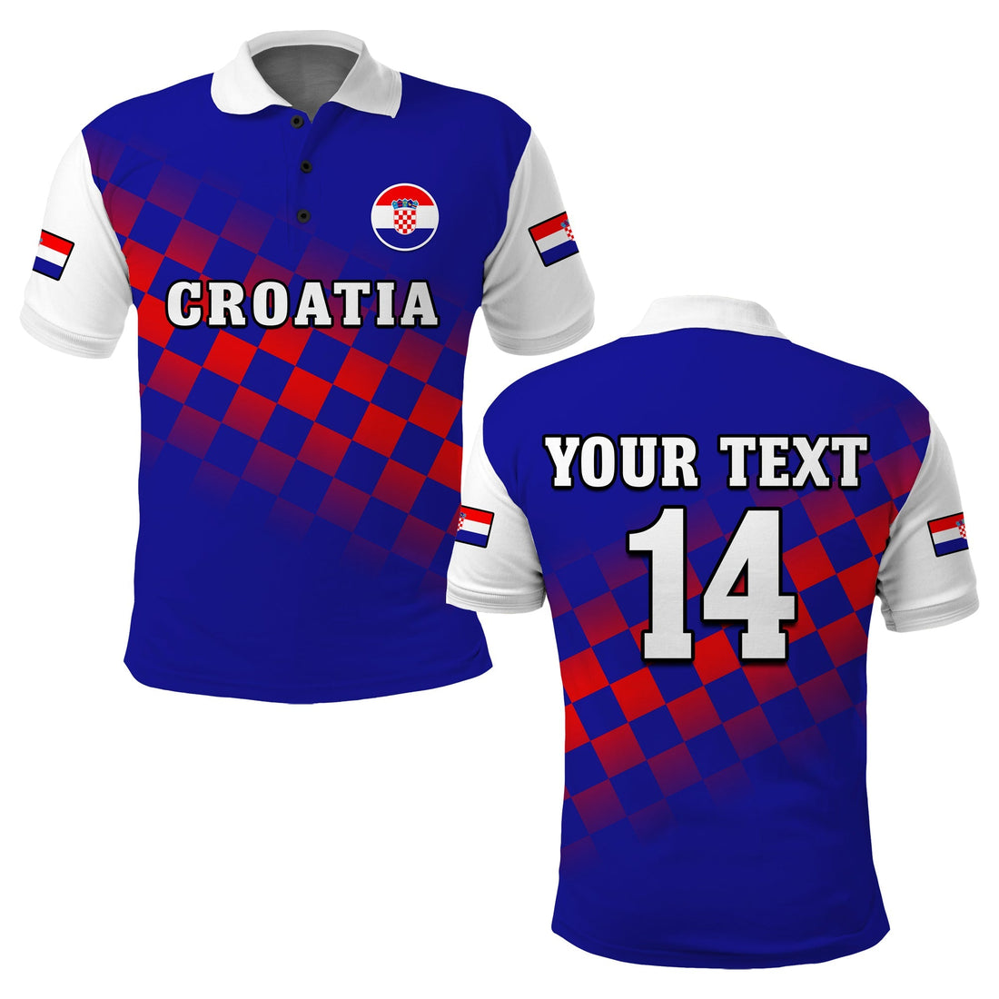 (Custom Text And Number) Croatia Football Polo Shirt Hrvatska Checkerboard Blue Version LT14