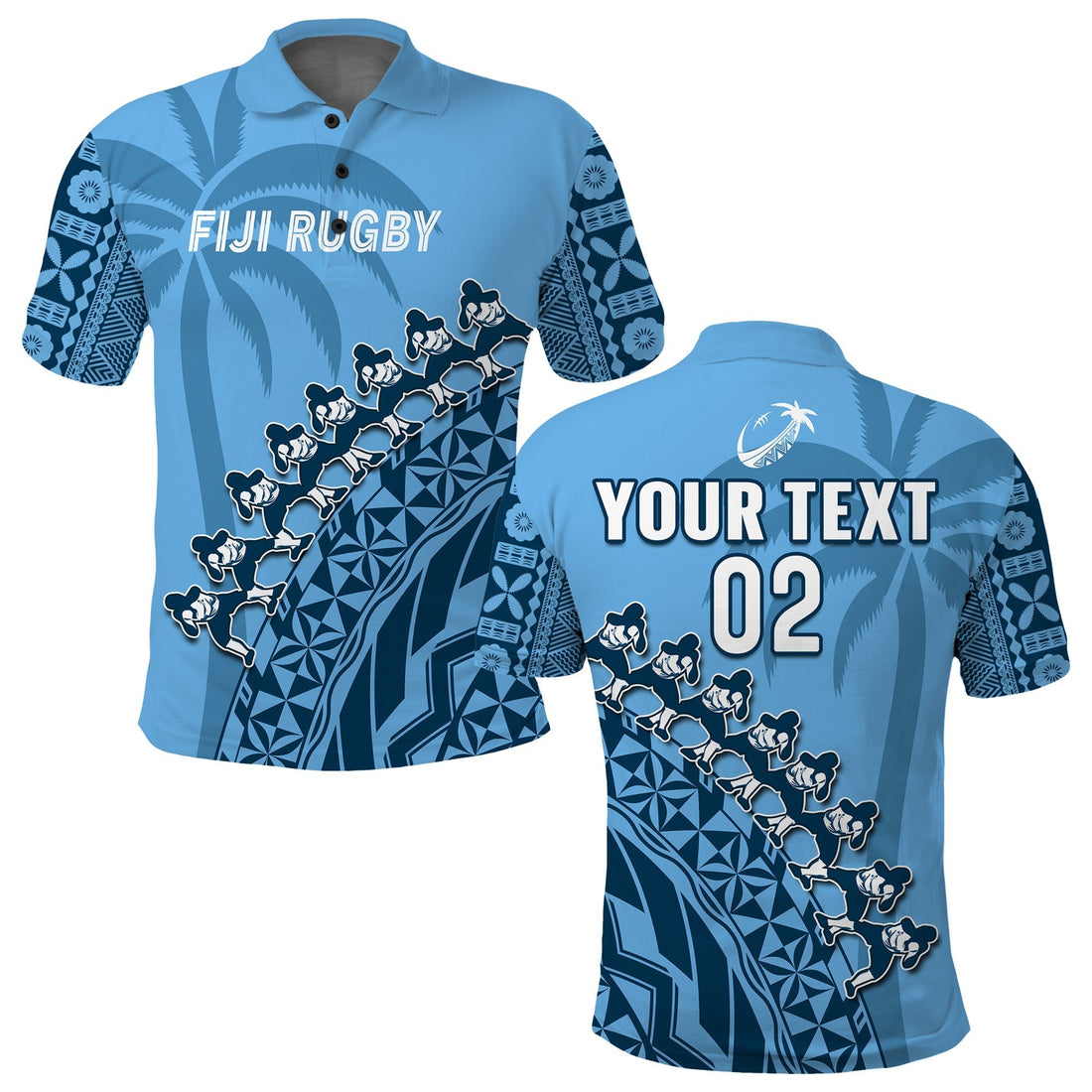Custom Text And Number Fiji Tapa Rugby Polo Shirt Fijian Cibi Dance Tapa Pattern Blue LT14