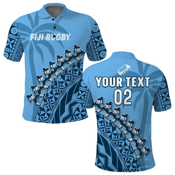 Custom Text And Number Fiji Tapa Rugby Polo Shirt Fijian Cibi Dance Tapa Pattern Blue LT14