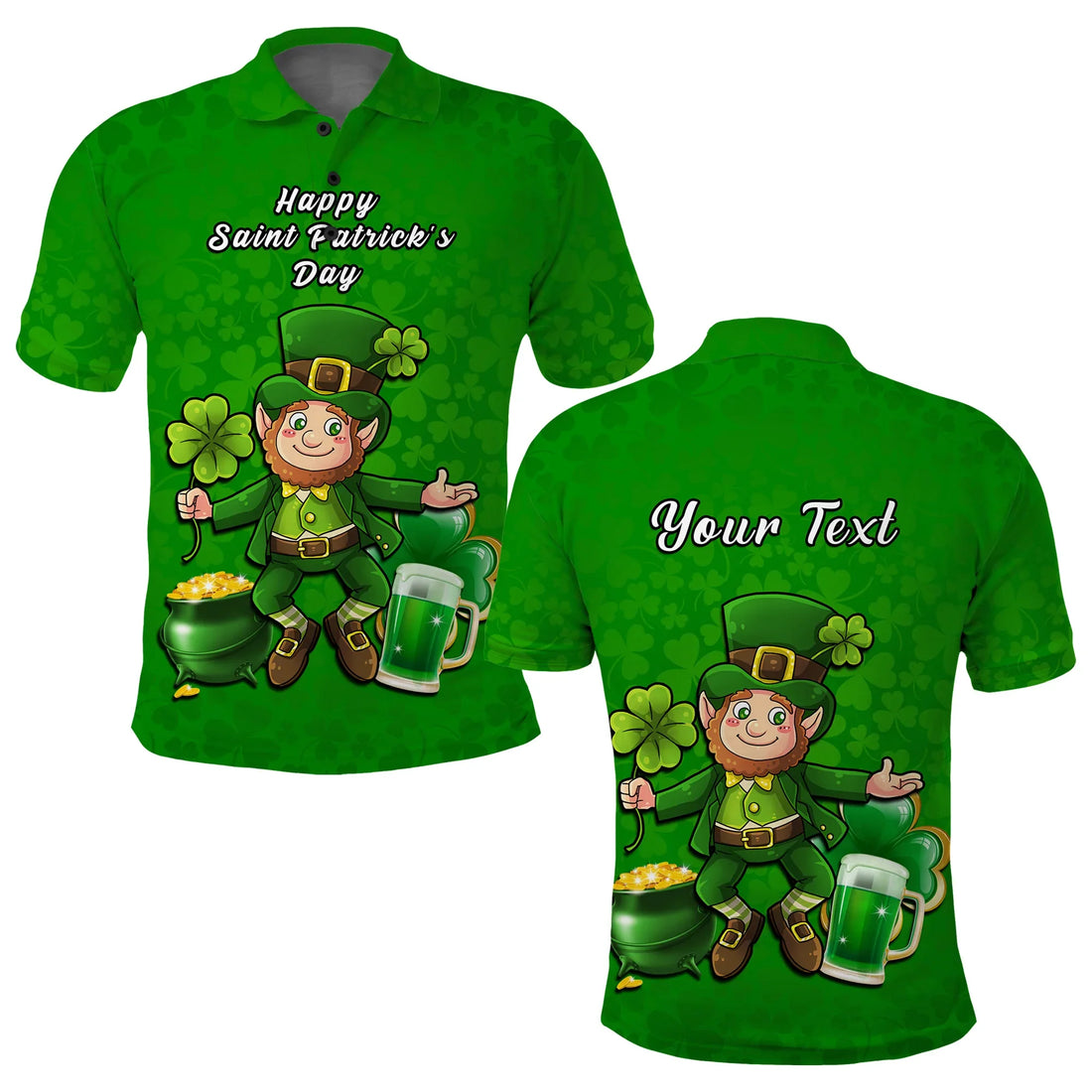 Custom Ireland Polo Shirt Saint Patricks Day Happy Leprechaun And Shamrock LT14