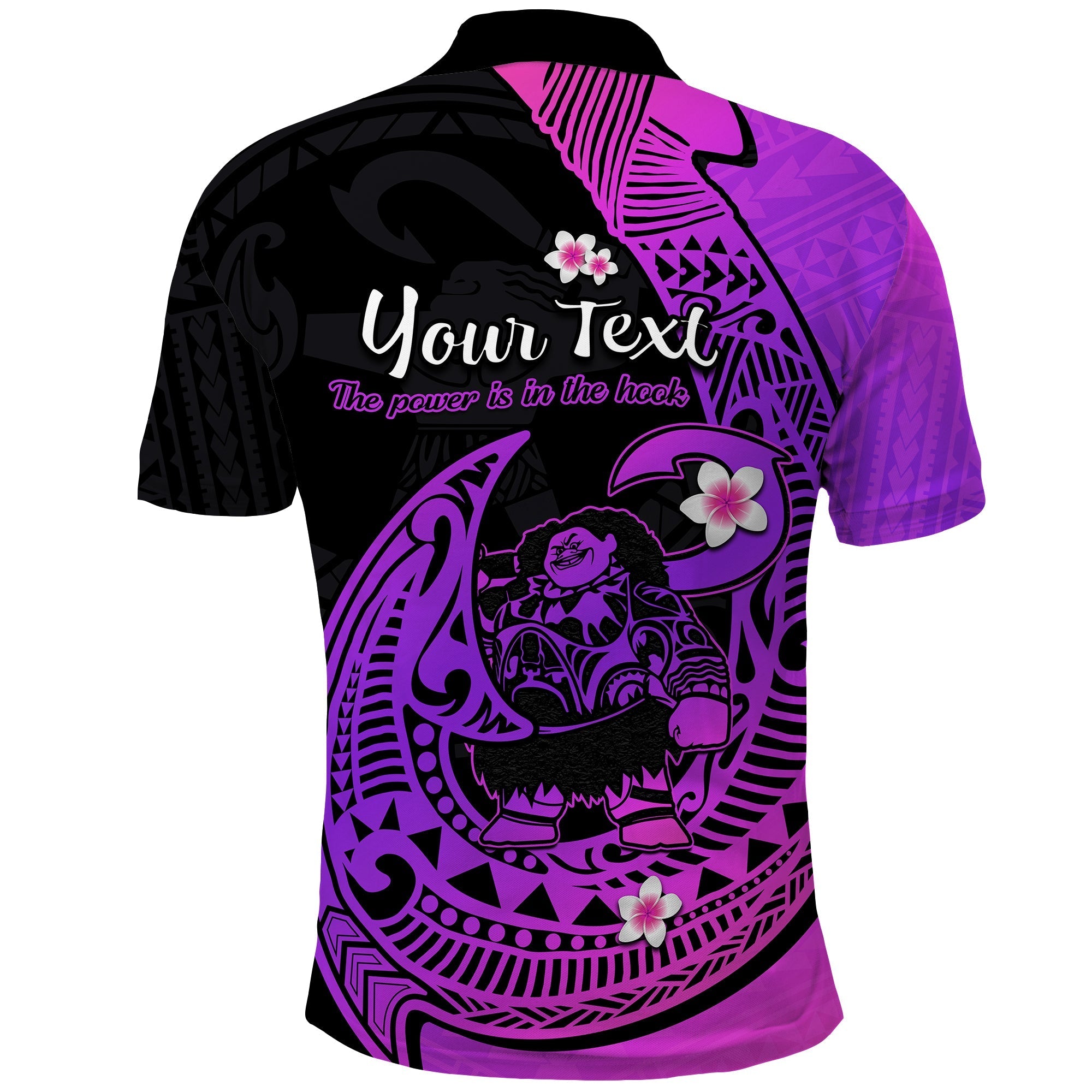 Custom Polynesian Polo Shirt Maui Fish Hook Magenta Gradient Version LT14