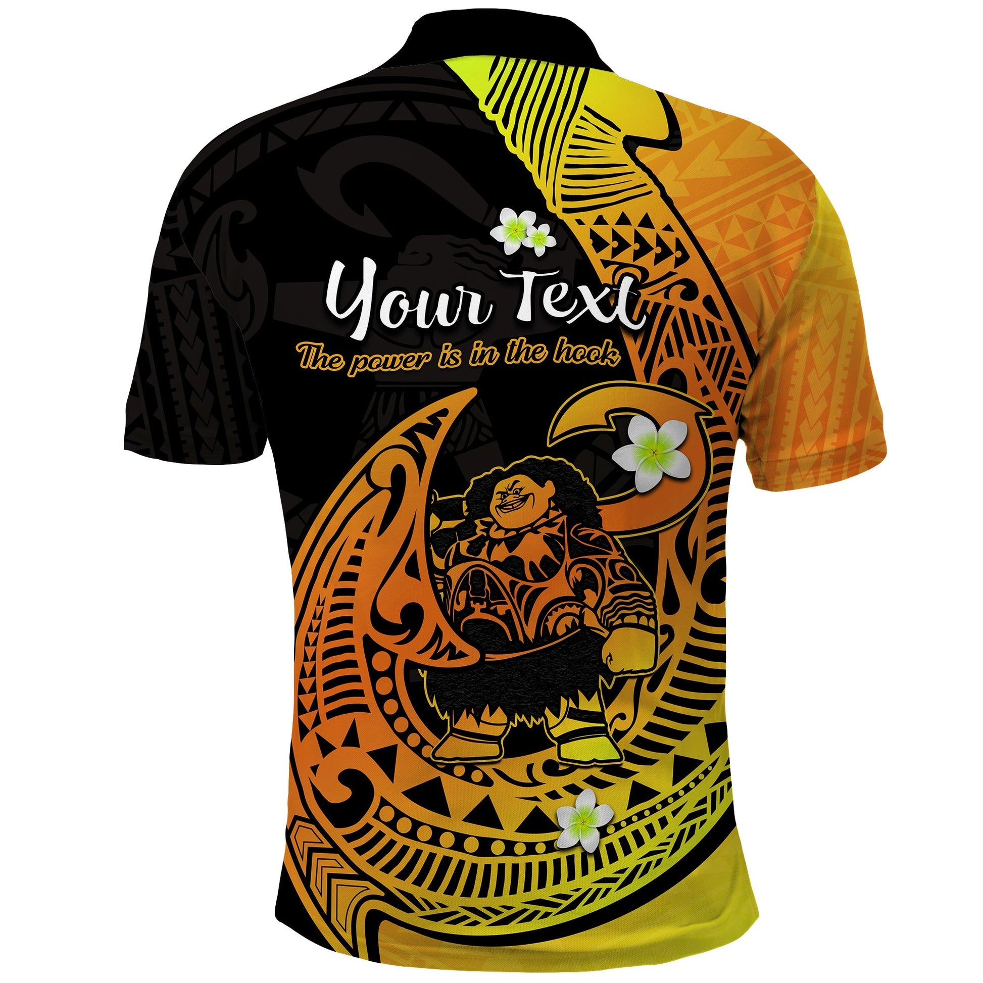 Custom Polynesian Polo Shirt Maui Fish Hook Gold Gradient Version LT14