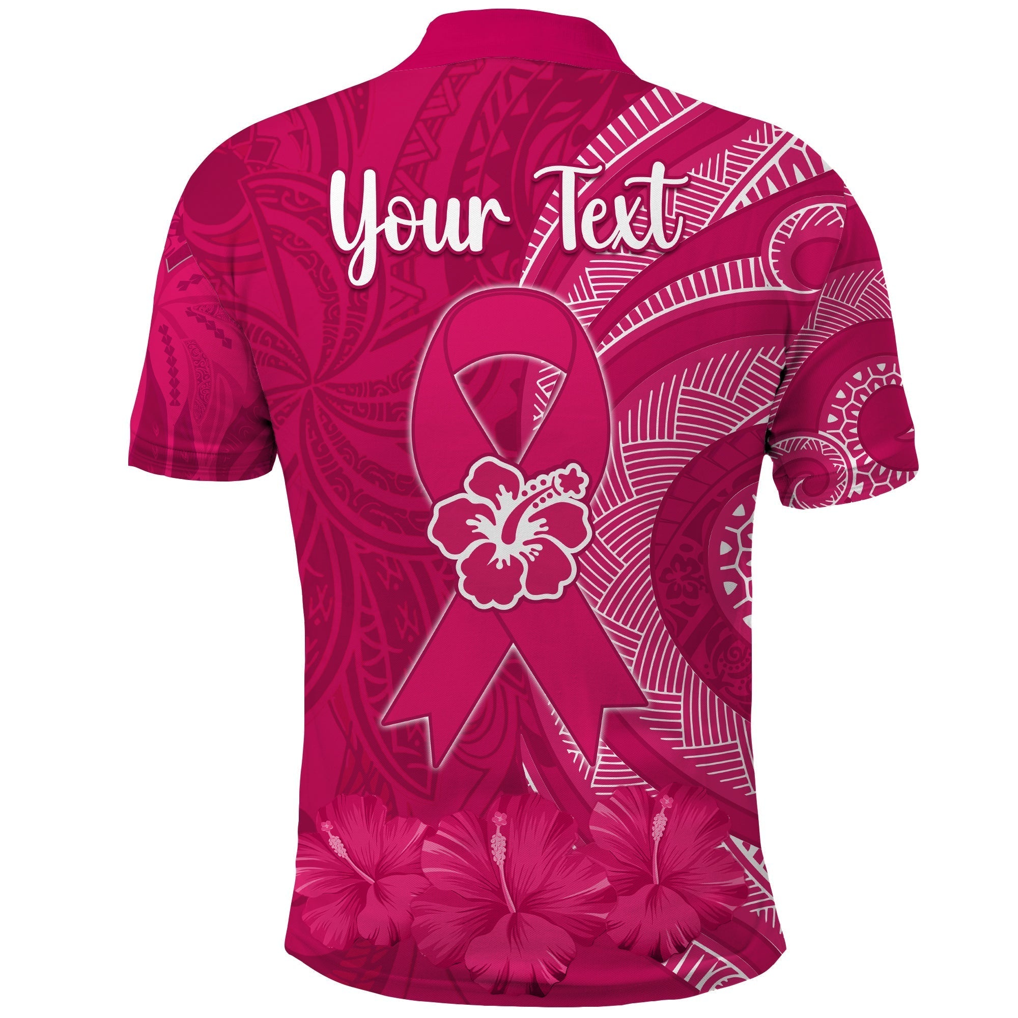 Custom Breast Cancer Awareness Polo Shirt Hibiscus Polynesian No One Fights Alone LT13