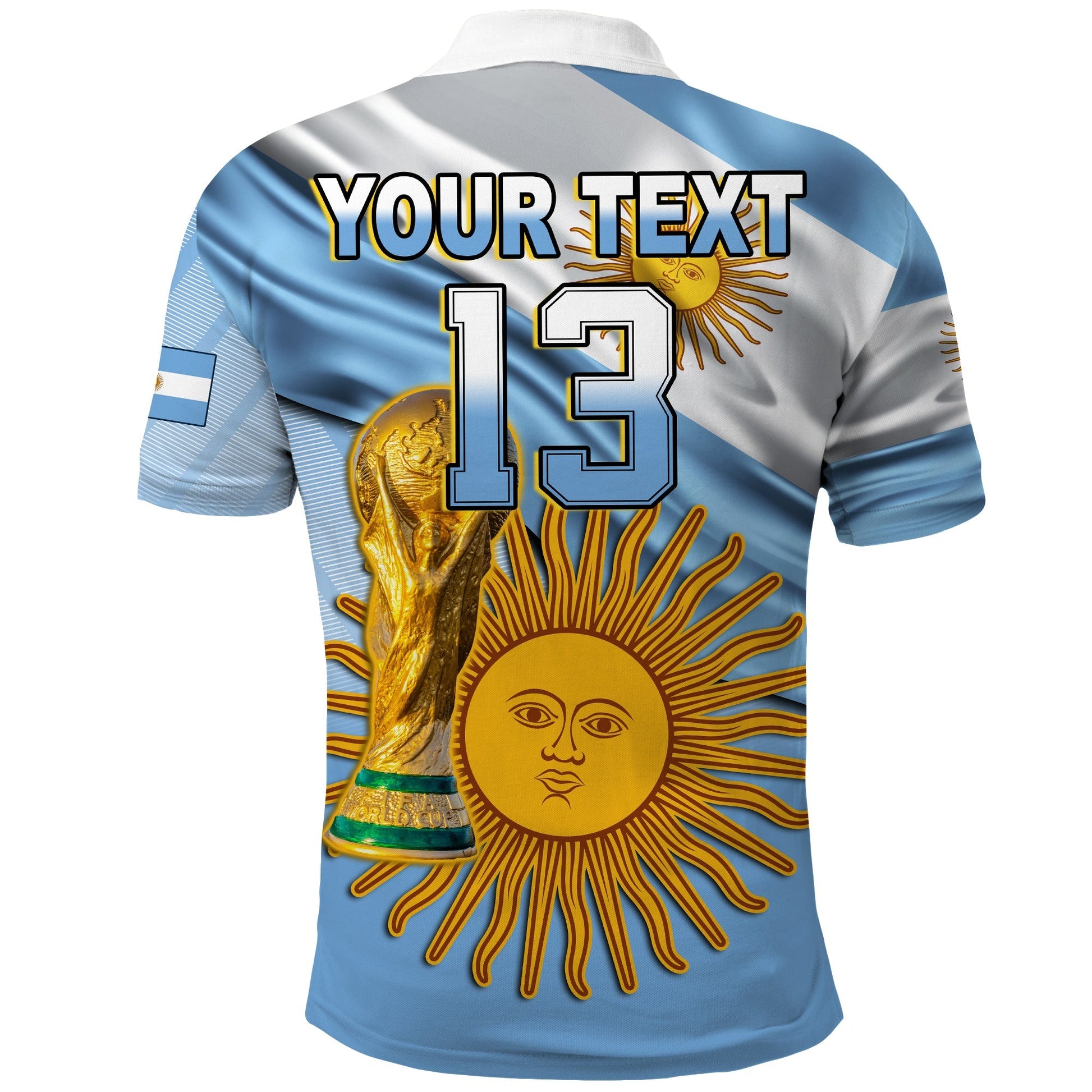 (Custom Text and Number) Football Polo Shirt Vamos La Albiceleste Champions World Cup Vibe Flag LT13