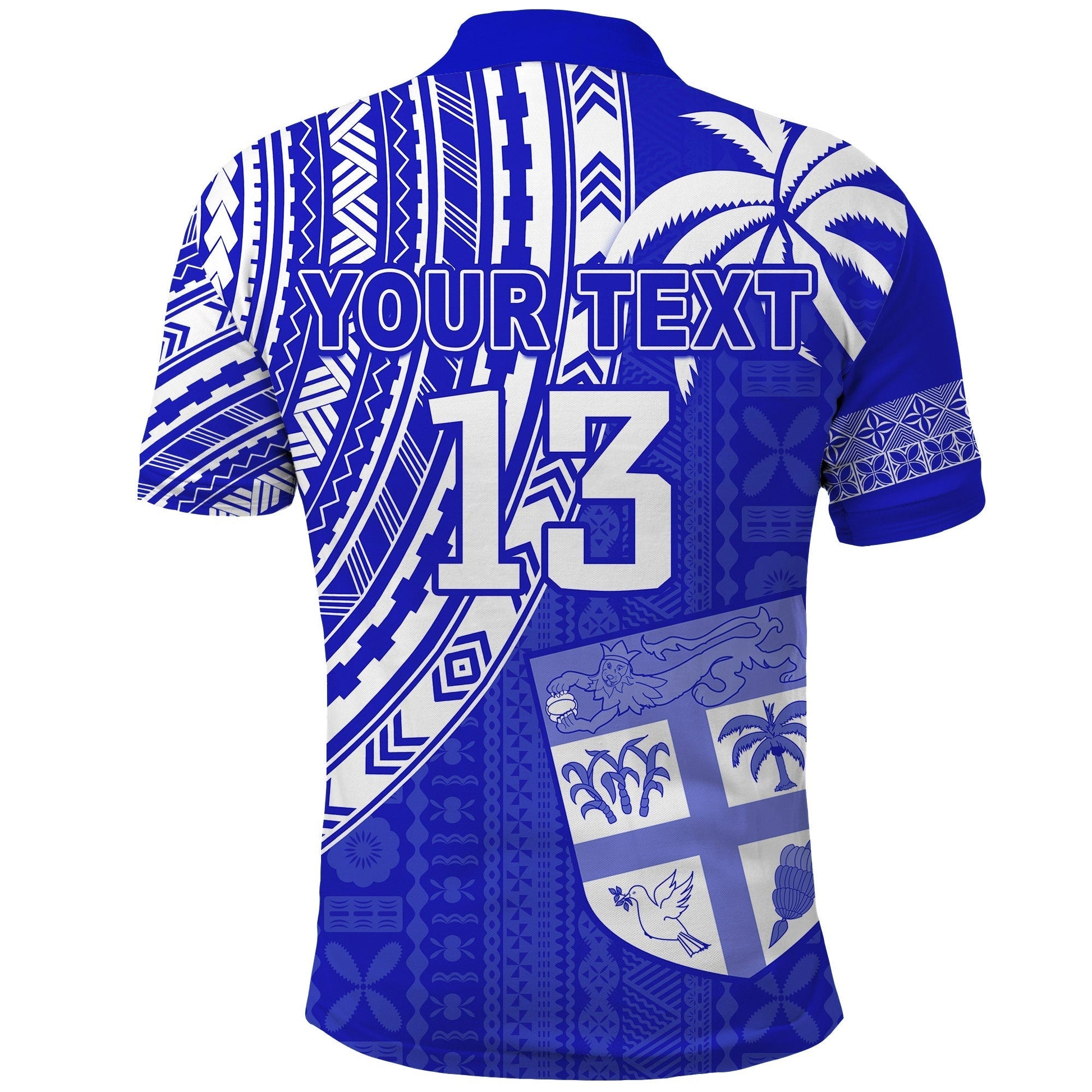 Custom Text and Number Fiji Rugby Sevens Polo Shirt Fijian 7s Tapa Polynesian Blue Ver.02 LT13