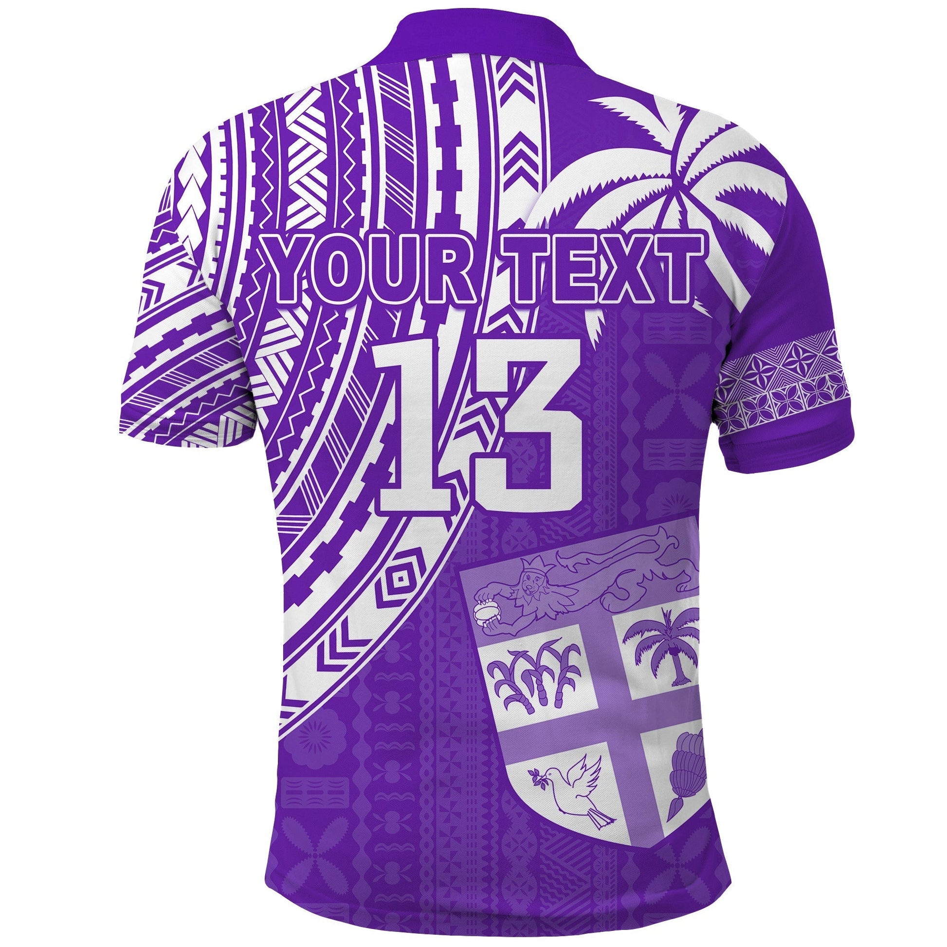 Custom Text and Number Fiji Rugby Sevens Polo Shirt Fijian 7s Tapa Polynesian Purple LT13