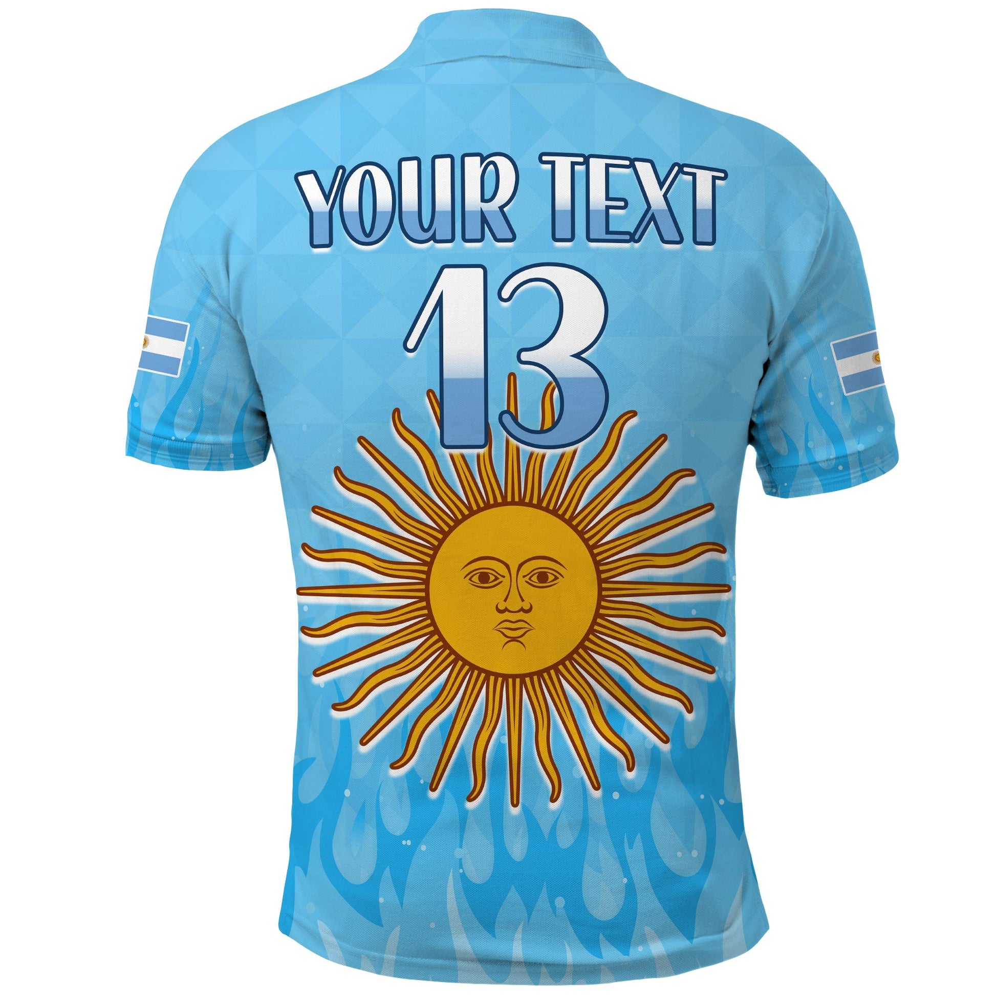 (Custom Text and Number) Argentina Football Polo Shirt Vamos Sky Champions World Cup Fire LT13
