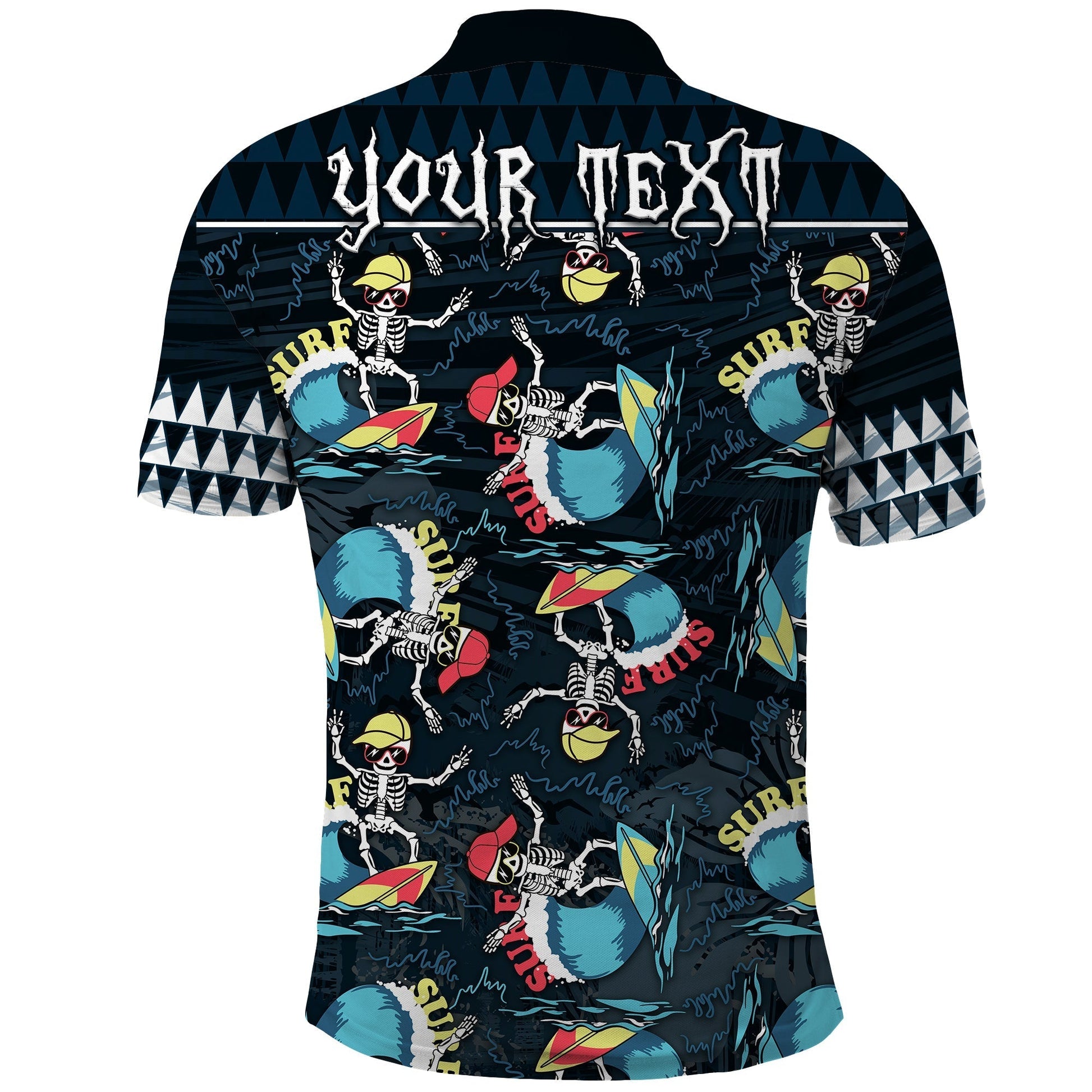 Custom Hawaii Skeleton Surf Polo Shirt Halloween Hawaiian Tribal LT13