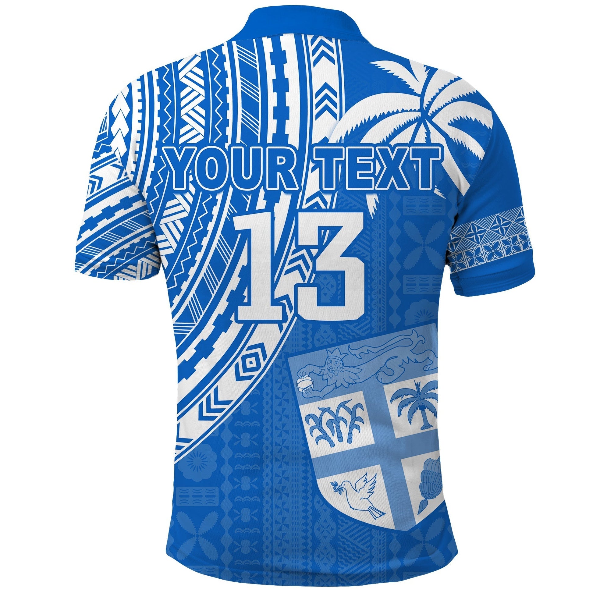 Custom Text and Number Fiji Rugby Sevens Polo Shirt Fijian 7s Tapa Polynesian Blue Ver.01 LT13