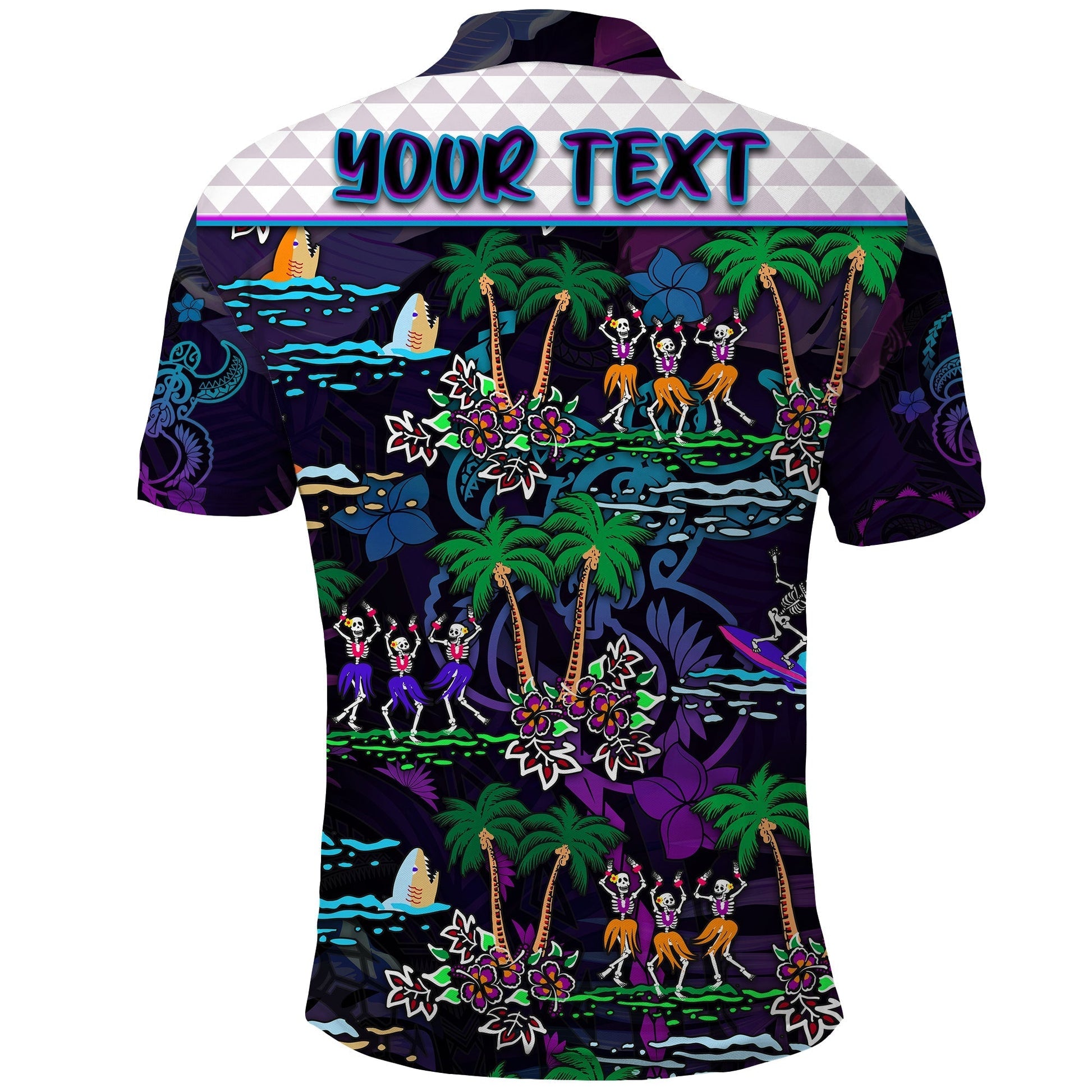 Custom Hawaii Skeleton Dancing Polo Shirt Halloween Hawaiian Turtle LT13