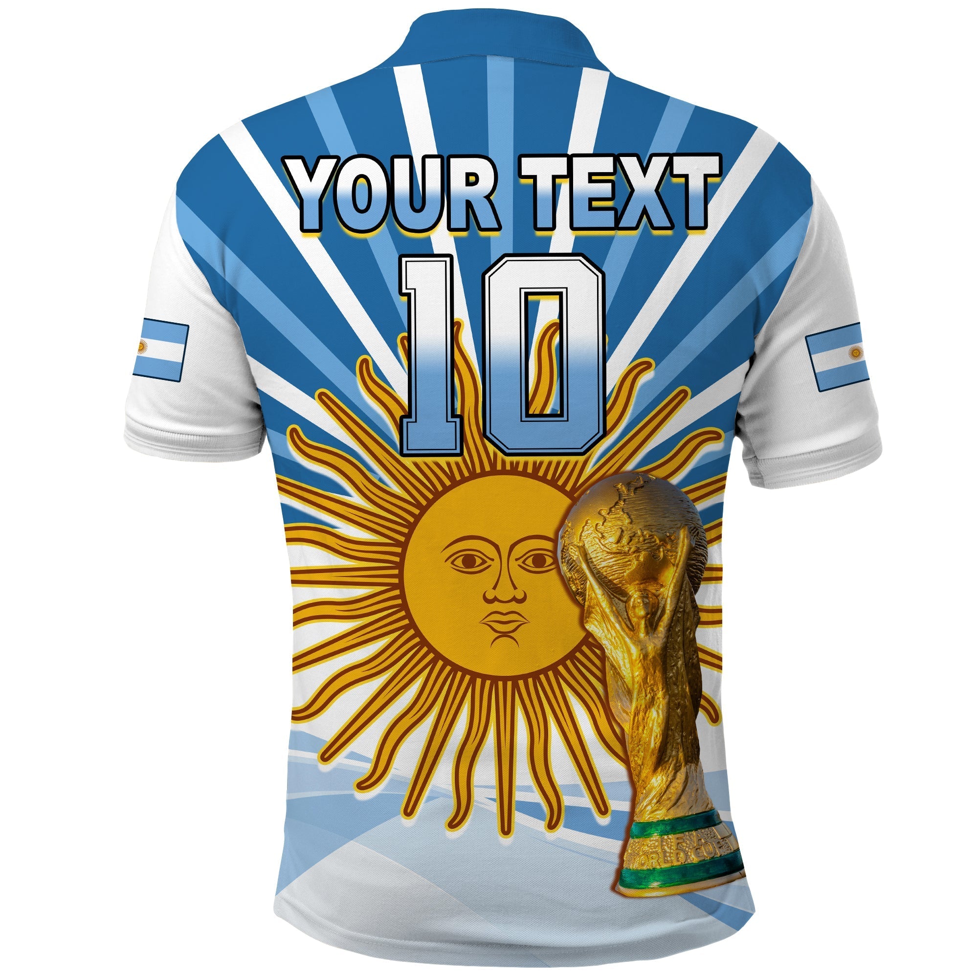 (Custom Text and Number) Argentina Football Polo Shirt The Sun WC2022 Soccer Vamos La Albiceleste LT13
