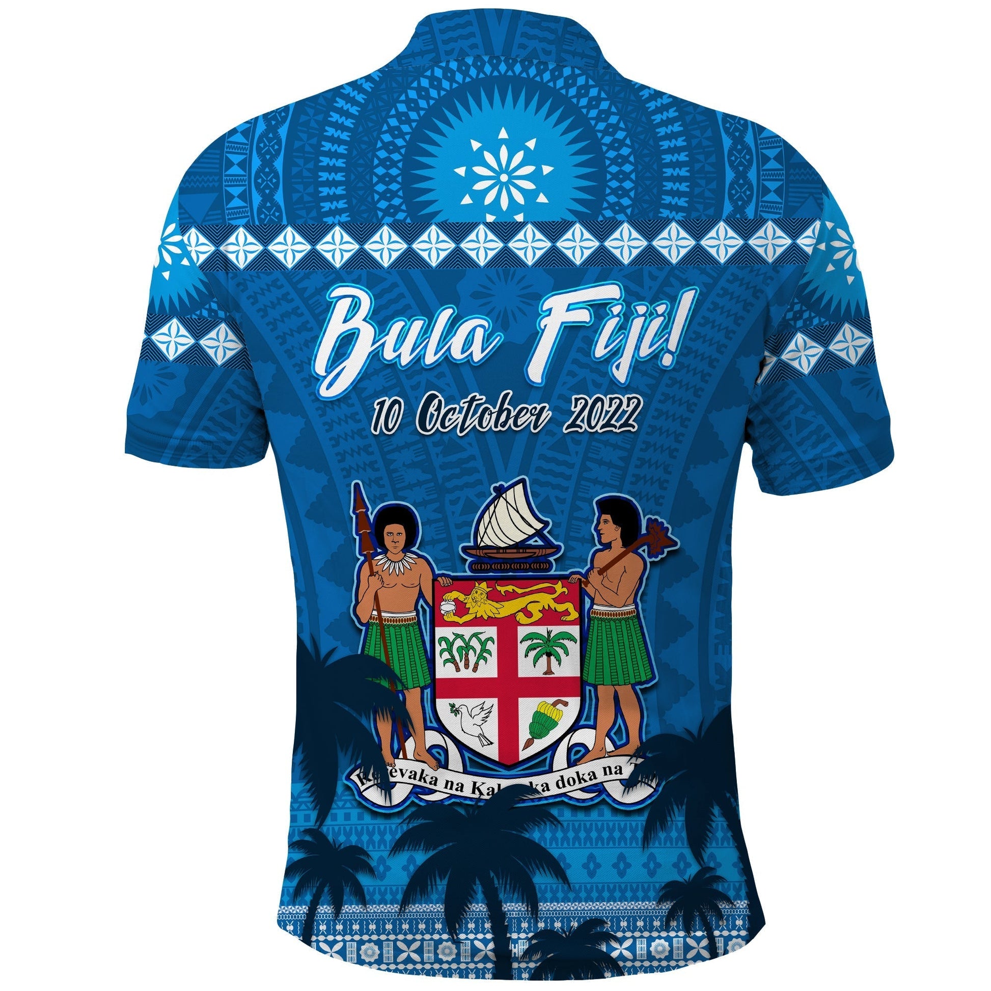 Bula Fiji Day Polo Shirt Fijian Tapa with Palm Tree 52nd Anniversary LT13