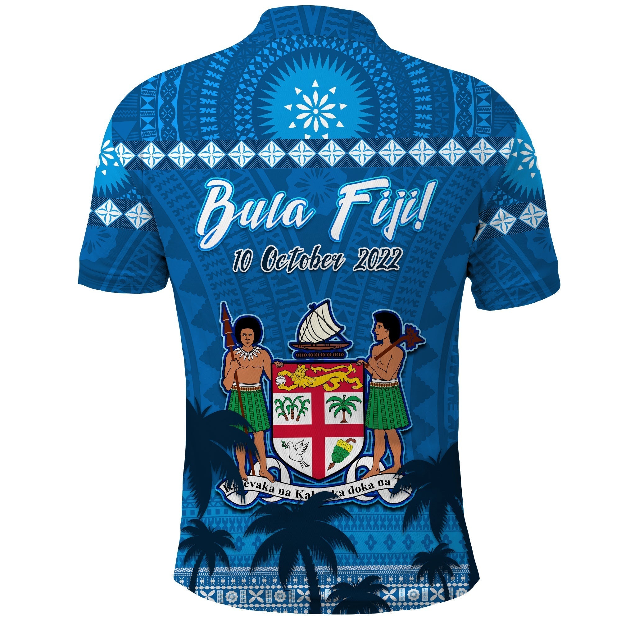 Bula Fiji Day Polo Shirt Fijian Tapa with Palm Tree 52nd Anniversary LT13