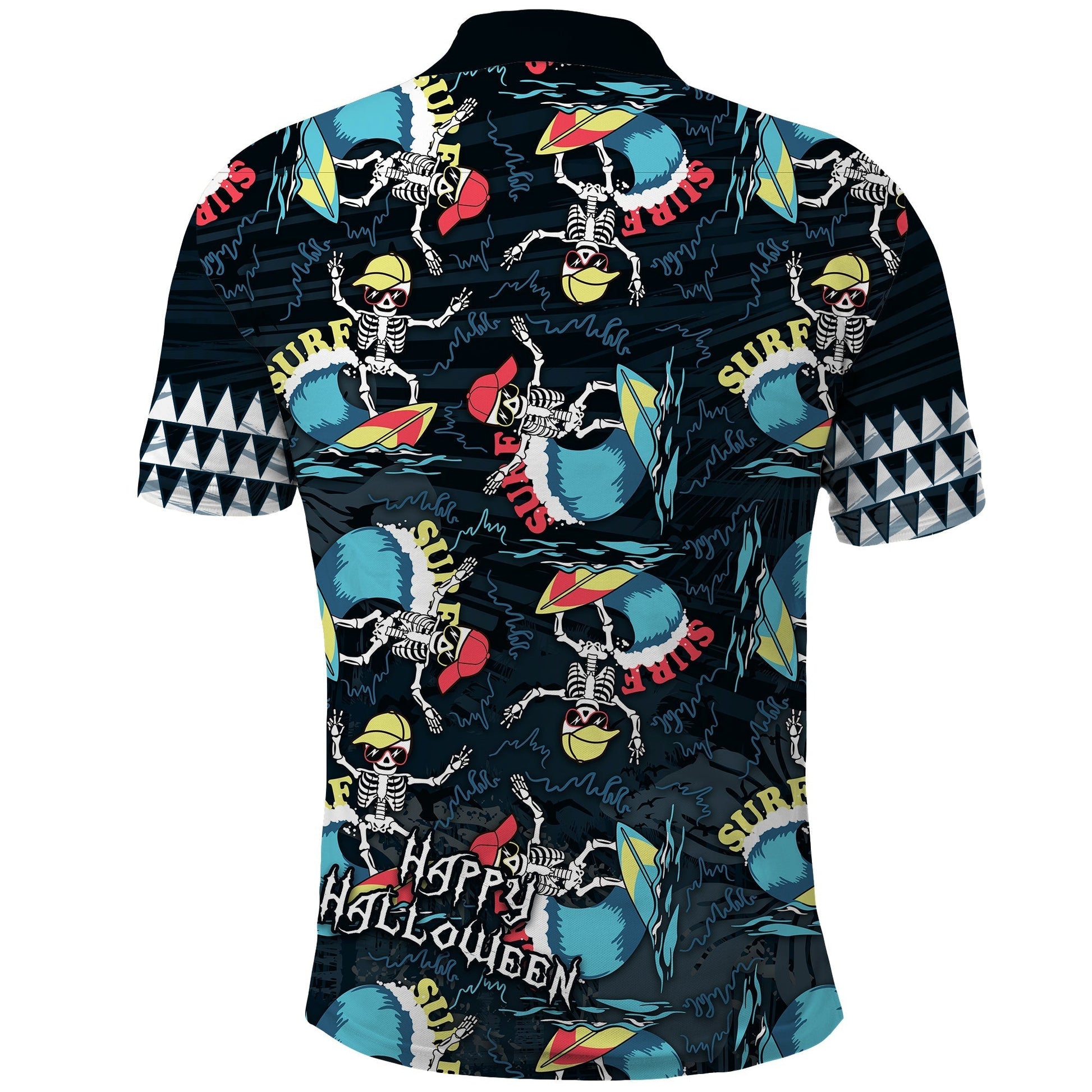 Hawaii Skeleton Surf Polo Shirt Halloween Hawaiian Tribal LT13