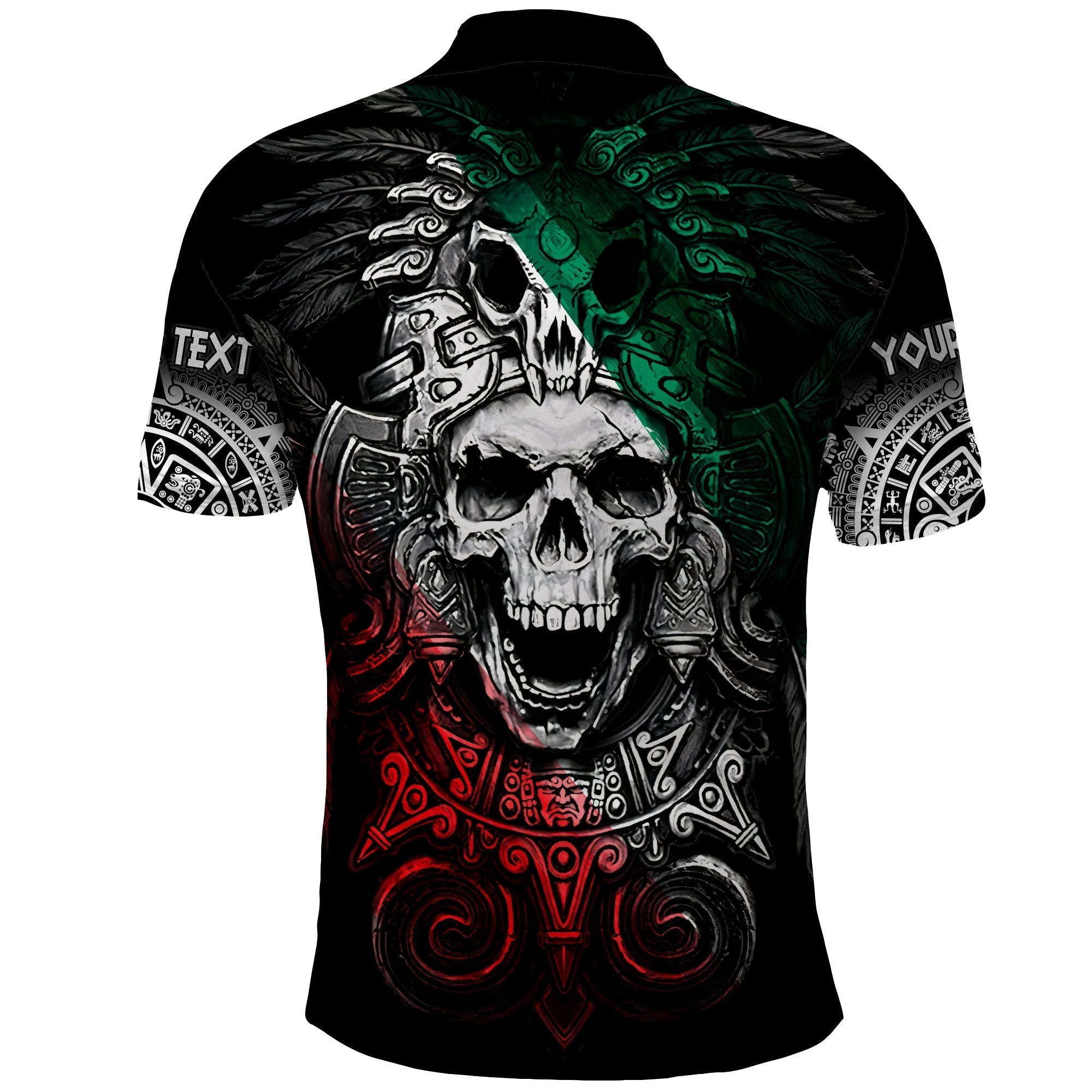 Custom Mexico Polo Shirt Skull Eagle Aztec LT13