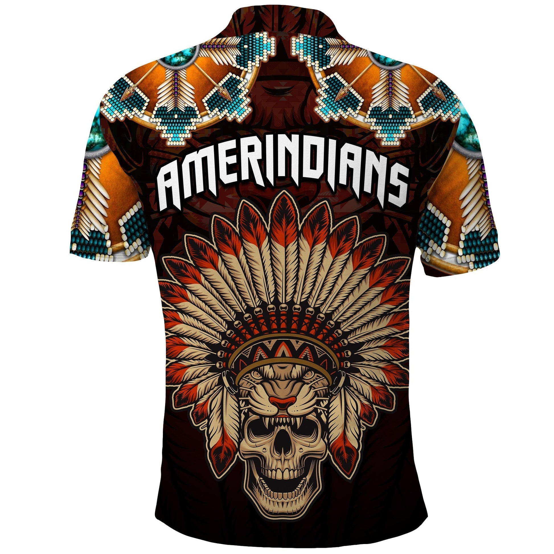 The First Americans Polo Shirt Indian Headdress With Skull LT13