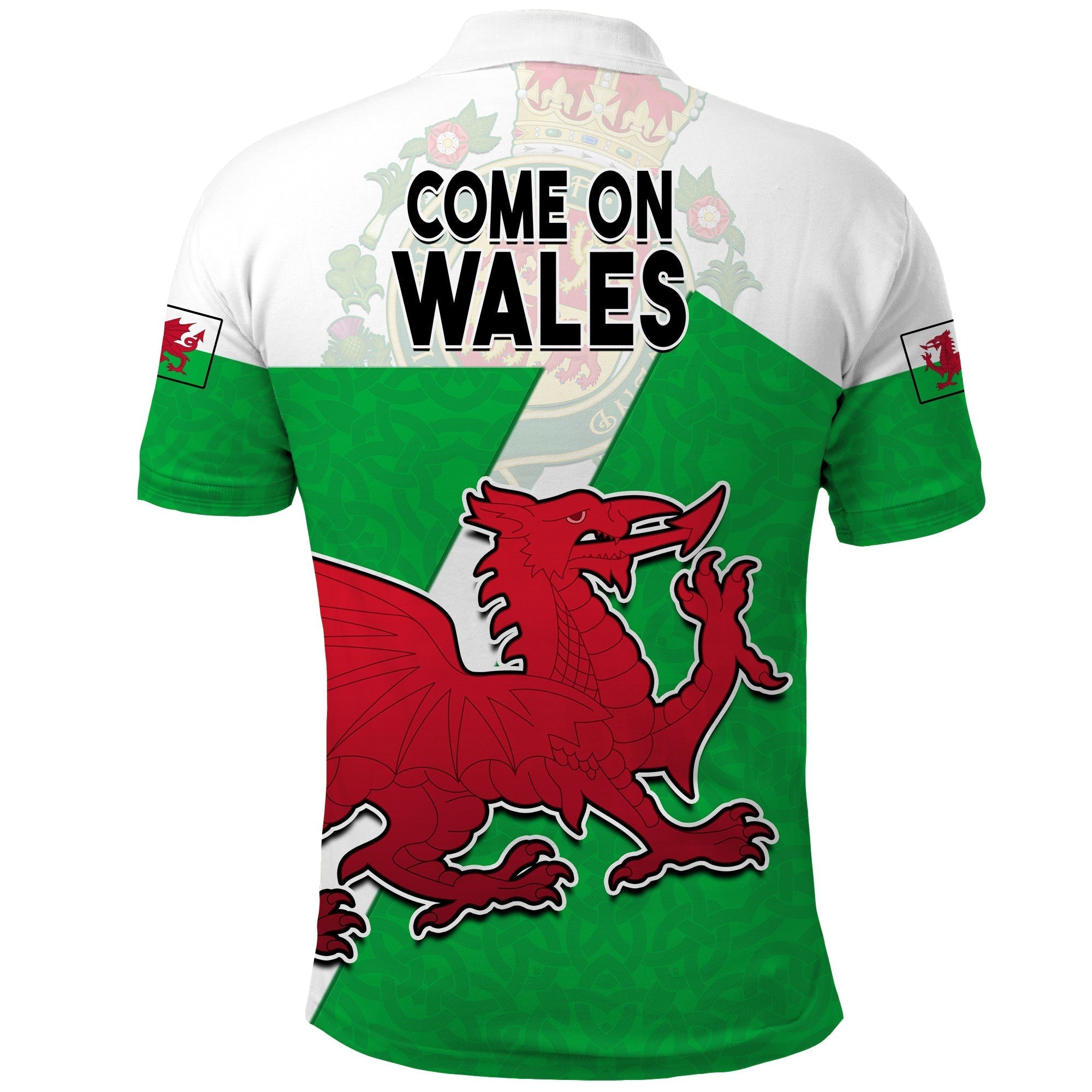 Wales Football Polo Shirt Come On Welsh Dragons With Celtic Knot Pattern LT14