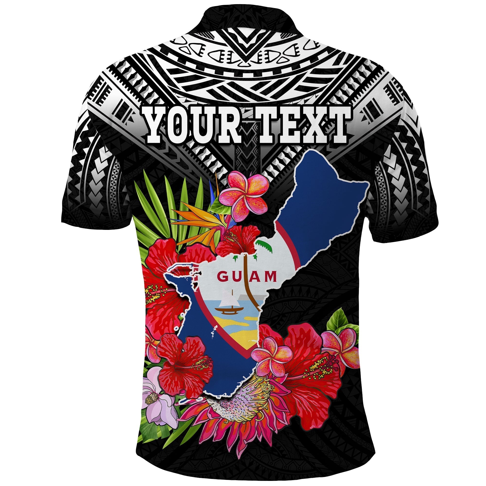 Custom Chamorro Guam Polo Shirt Guaman Latte Stone Tropical Flowers Black Style LT14