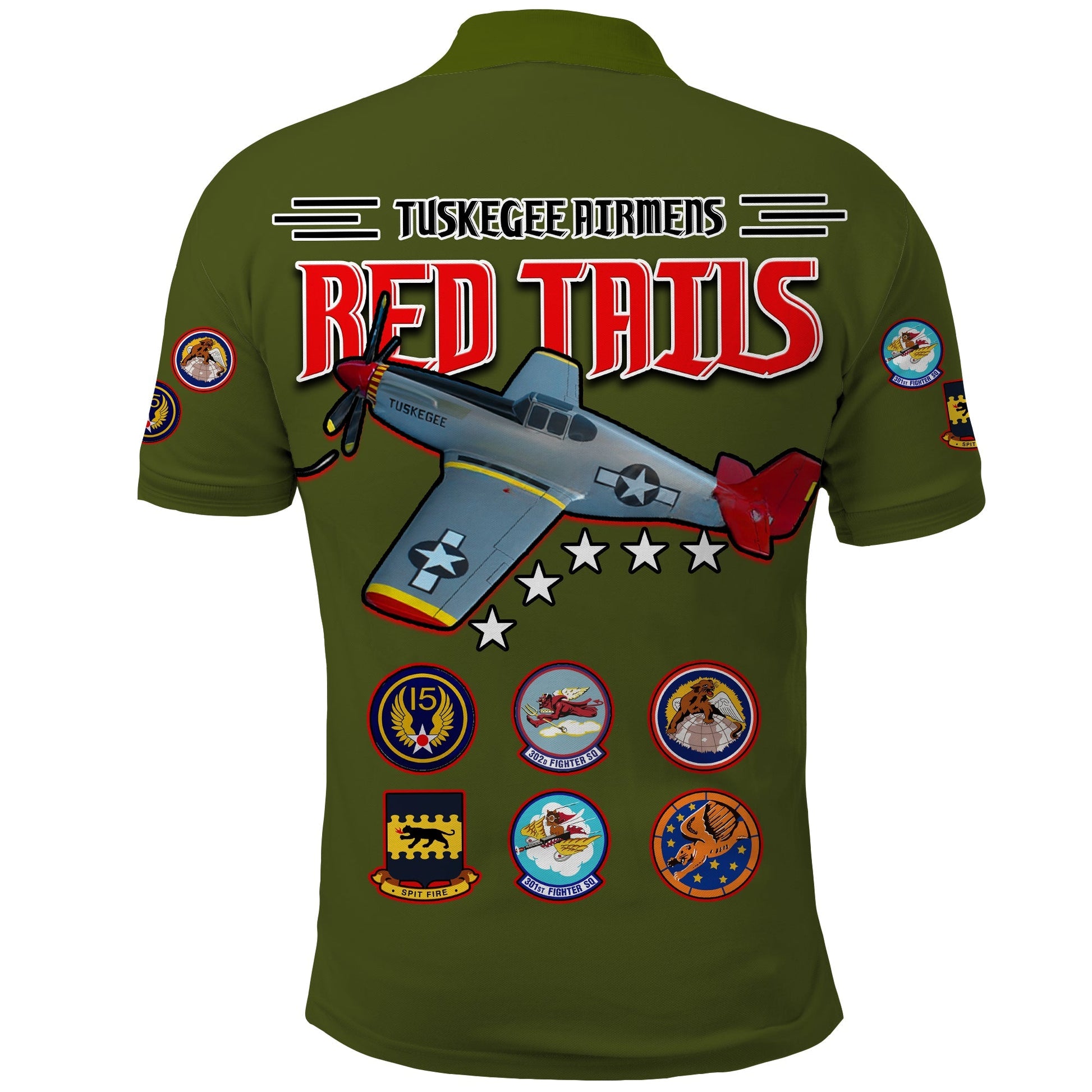 Custom Tuskegee Airmen Polo Shirt US Military Army Green Red Tails LT13
