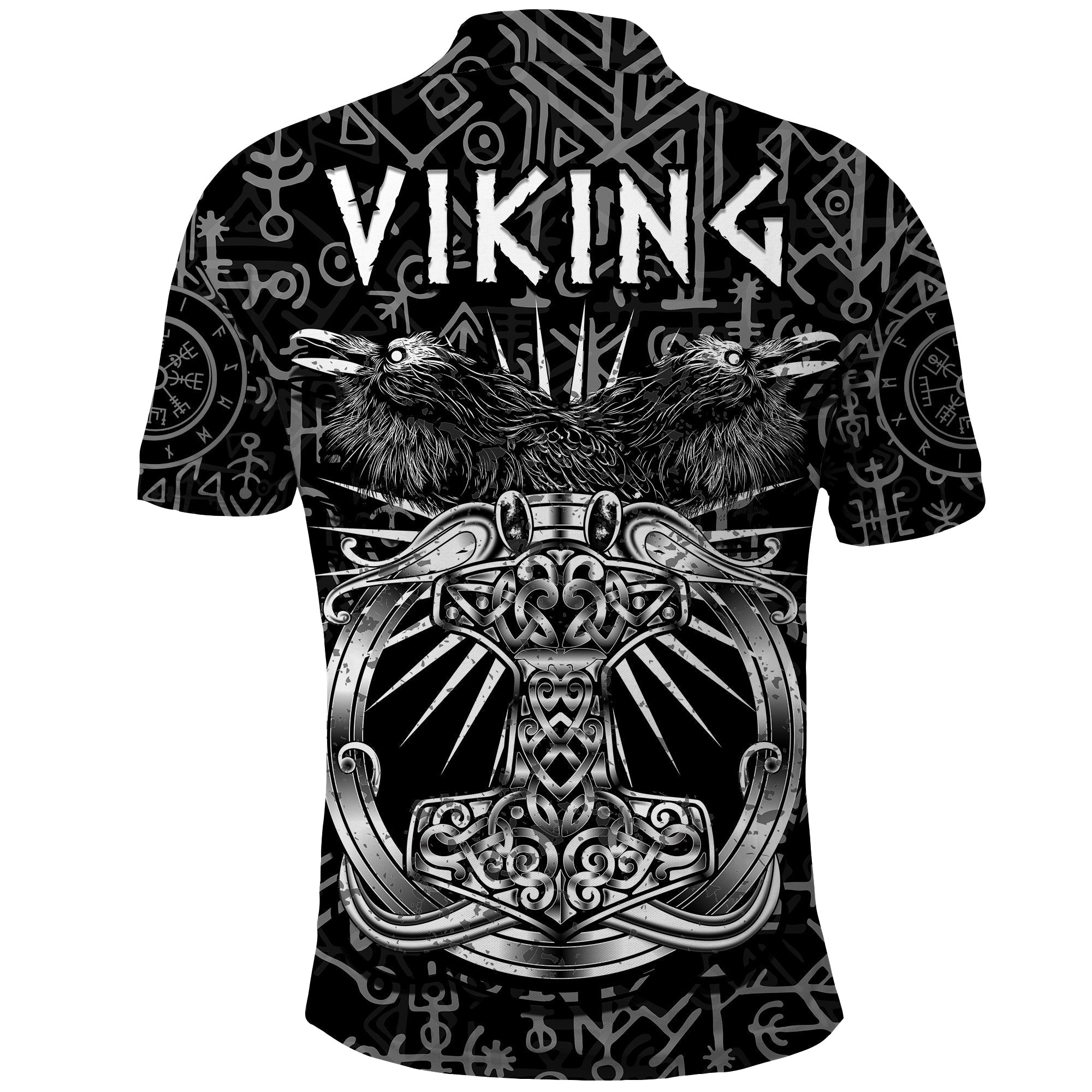Viking Dad Polo Shirt Happy Fathers Day Style Runes and Mjolnir LT13