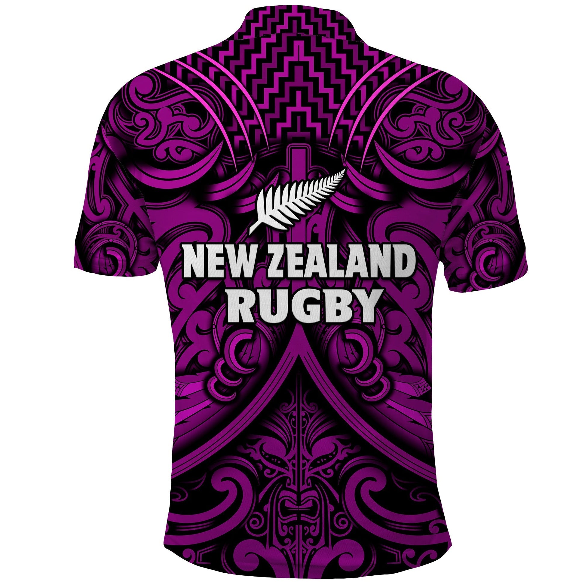 New Zealand Silver Fern Rugby Polo Shirt All Black Purple NZ Maori Pattern LT13