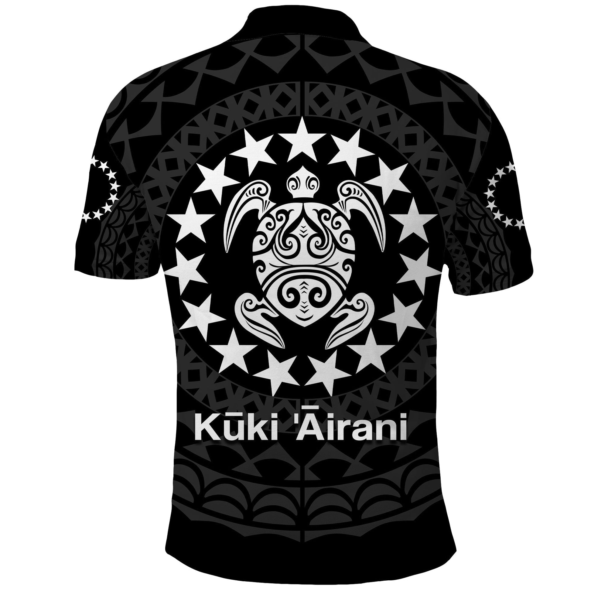 Cook Islands Polo Shirt Circle Pattern Mix Sea Turtle Black Version LT14