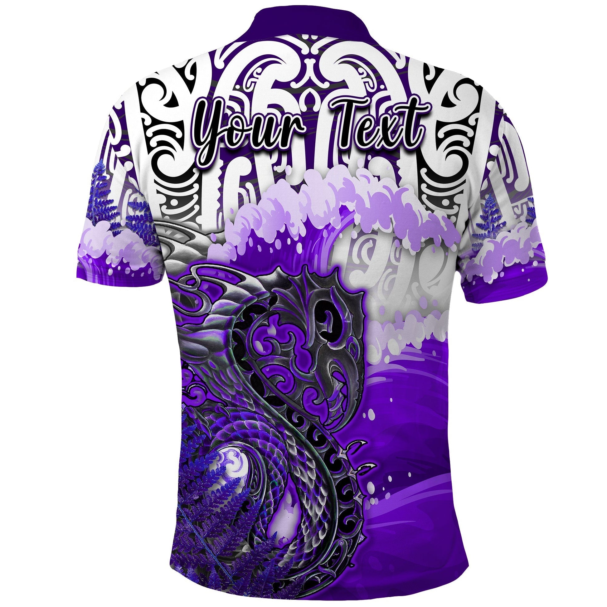 Custom Manaia Maori Polo Shirt Fern Aotearoa Purple Waves LT13