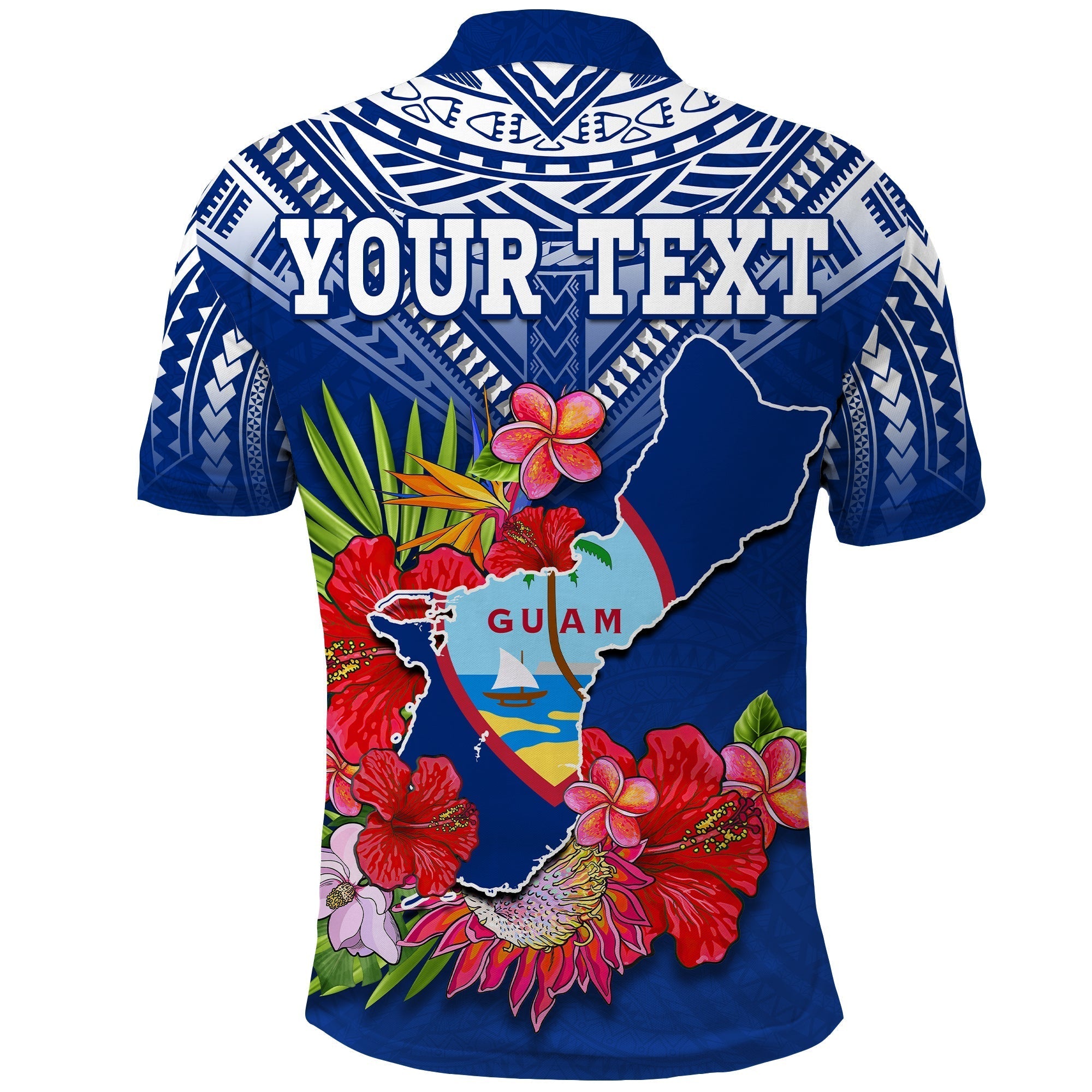 Custom Chamorro Guam Polo Shirt Guaman Latte Stone Tropical Flowers Blue Version LT14