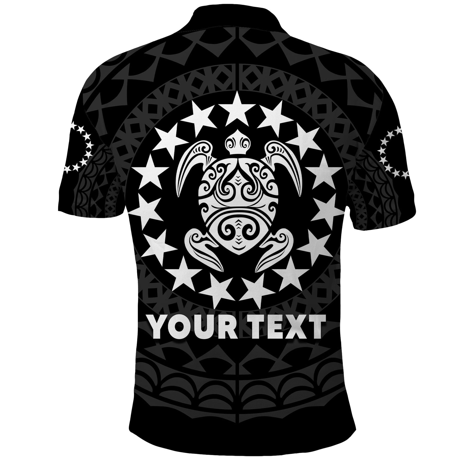 Custom Islands Polo Shirt Circle Pattern Mix Sea Turtle Black Version LT14