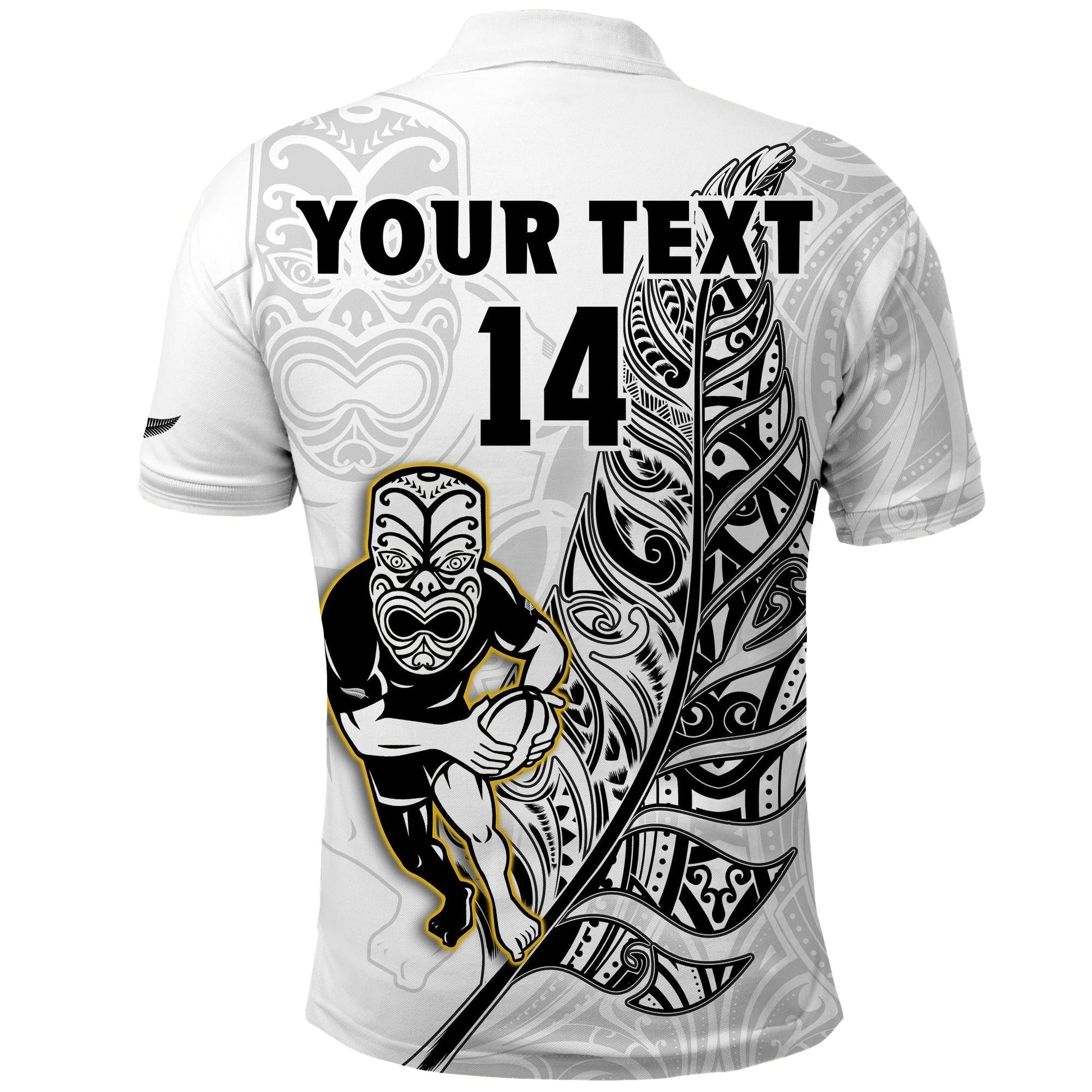 Custom Text And Number New Zealand 2022 Rugby Polo Shirt All Black Silver Fern Maori Pattern Version White LT14