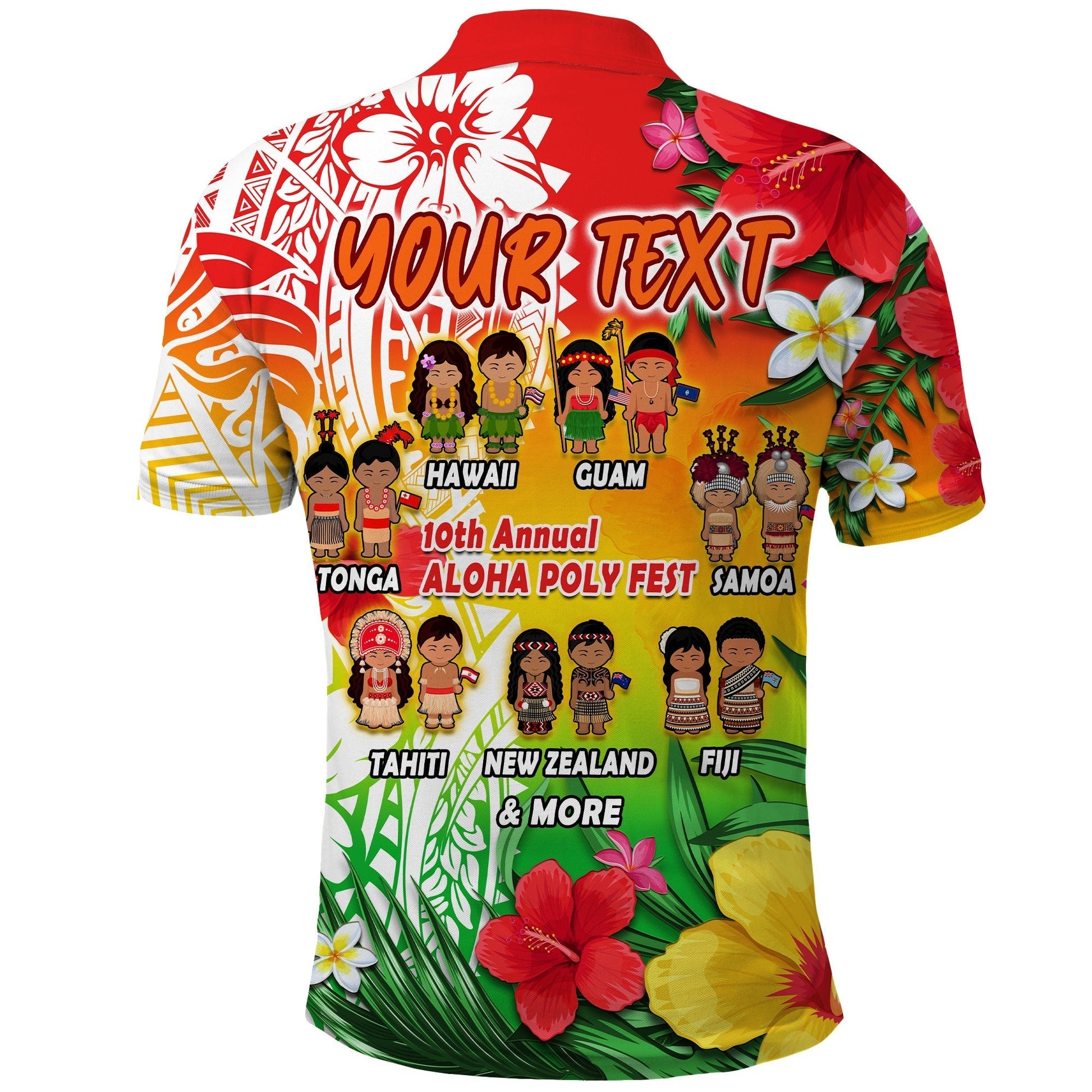 Custom Aloha Poly Fest Polo Shirt Polynesian Pattern With Tropical Flowers LT14