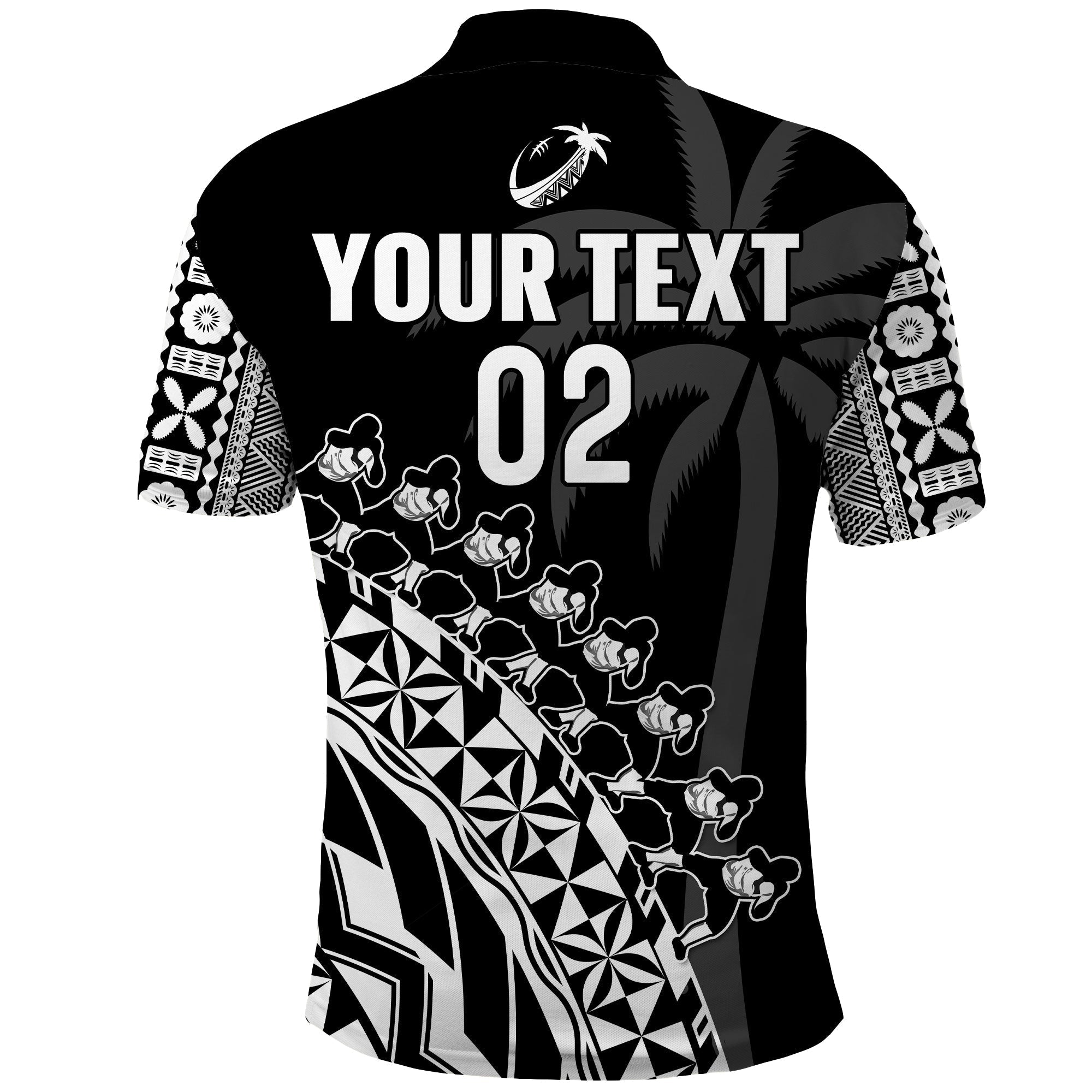 Custom Text And Number Fiji Rugby Polo Shirt Fijian Cibi Dance Tapa Pattern Black LT14