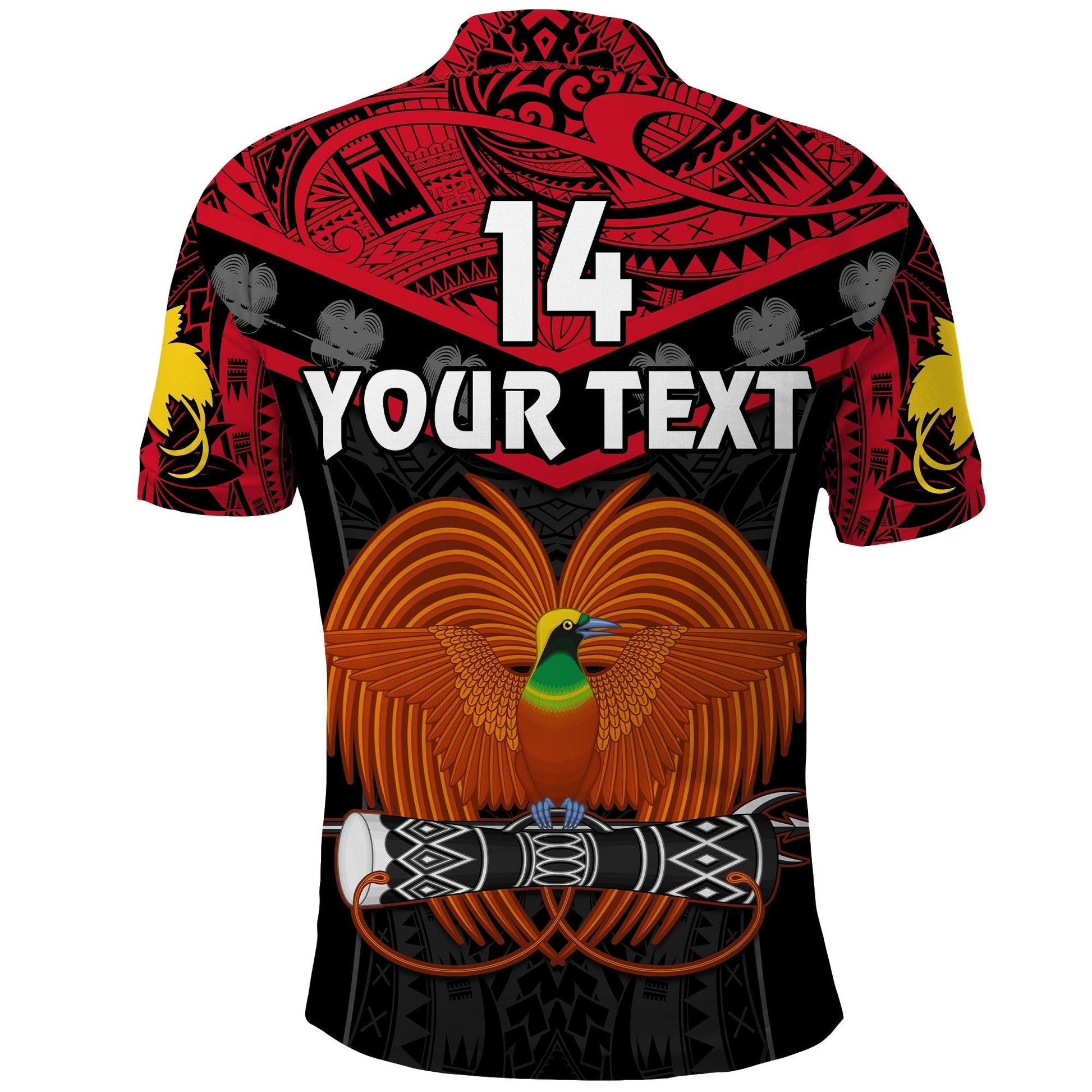 Custom Text And Number Papua New Guinea Rugby Polo Shirt PNG Kumuls Bird Of Paradise Black LT14