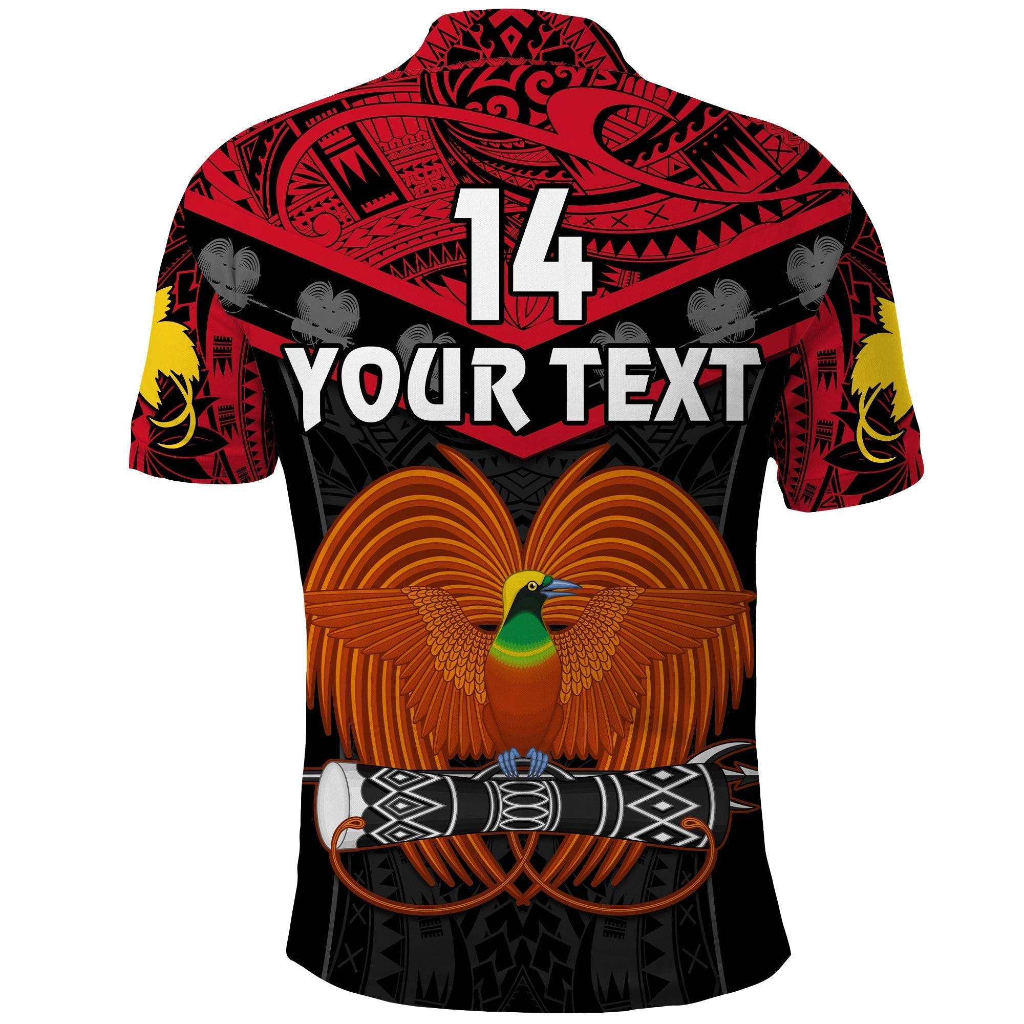 Custom Text And Number Papua New Guinea Rugby Polo Shirt PNG Kumuls Bird Of Paradise Black LT14