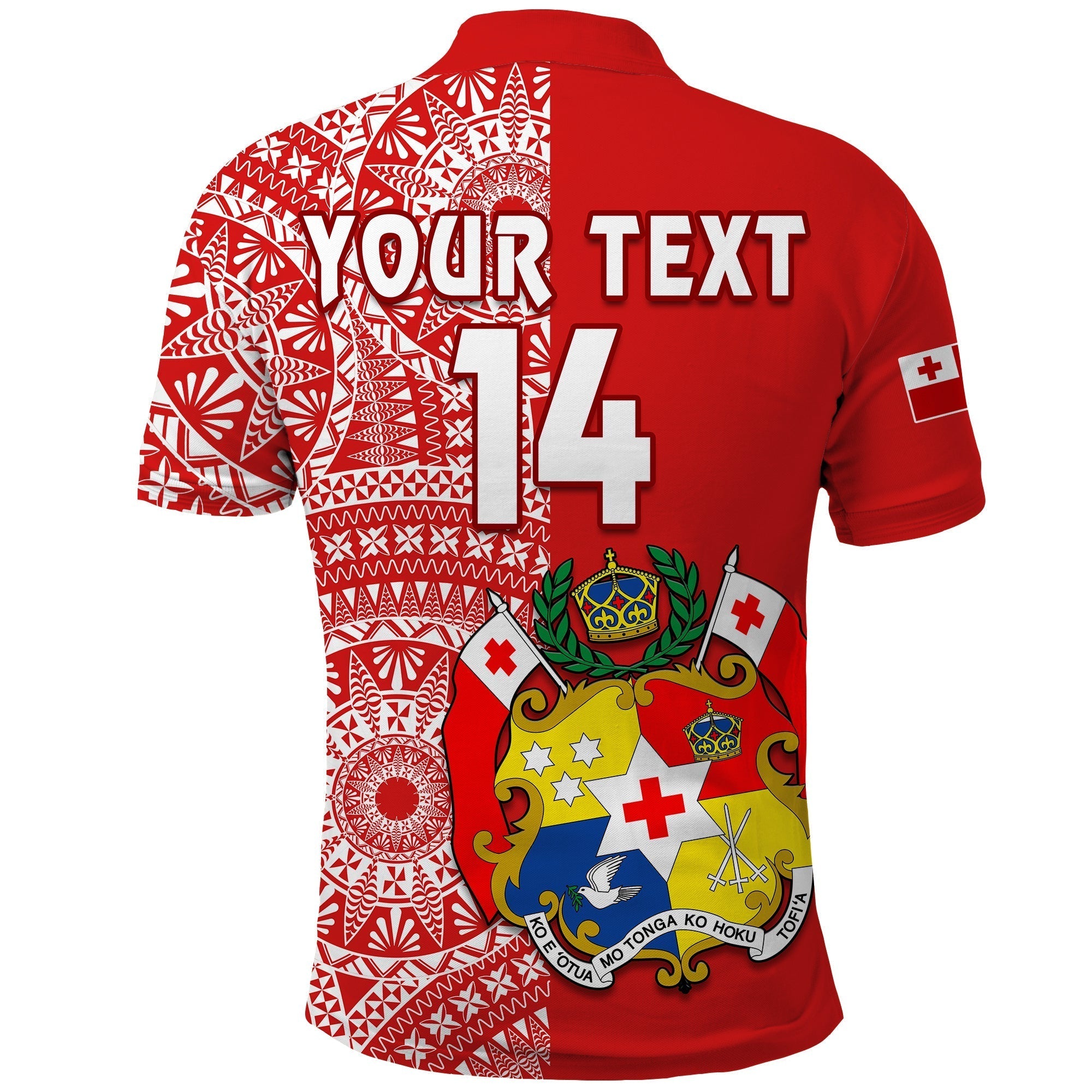 Custom Text And Number Tonga Polo Shirt Tongan Coat Of Arms Ngatu Pattern LT14