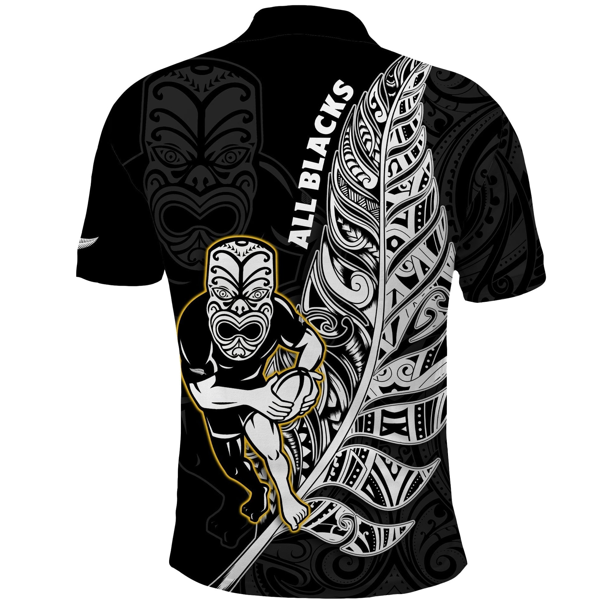 New Zealand 2022 Rugby Polo Shirt All Black Silver Fern Maori Pattern Version Black LT14