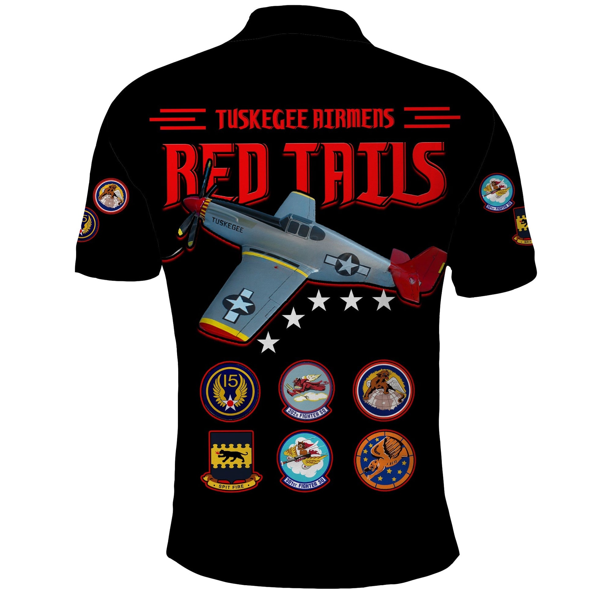 Custom Tuskegee Airmen Polo Shirt US Military Black Red Tails LT13