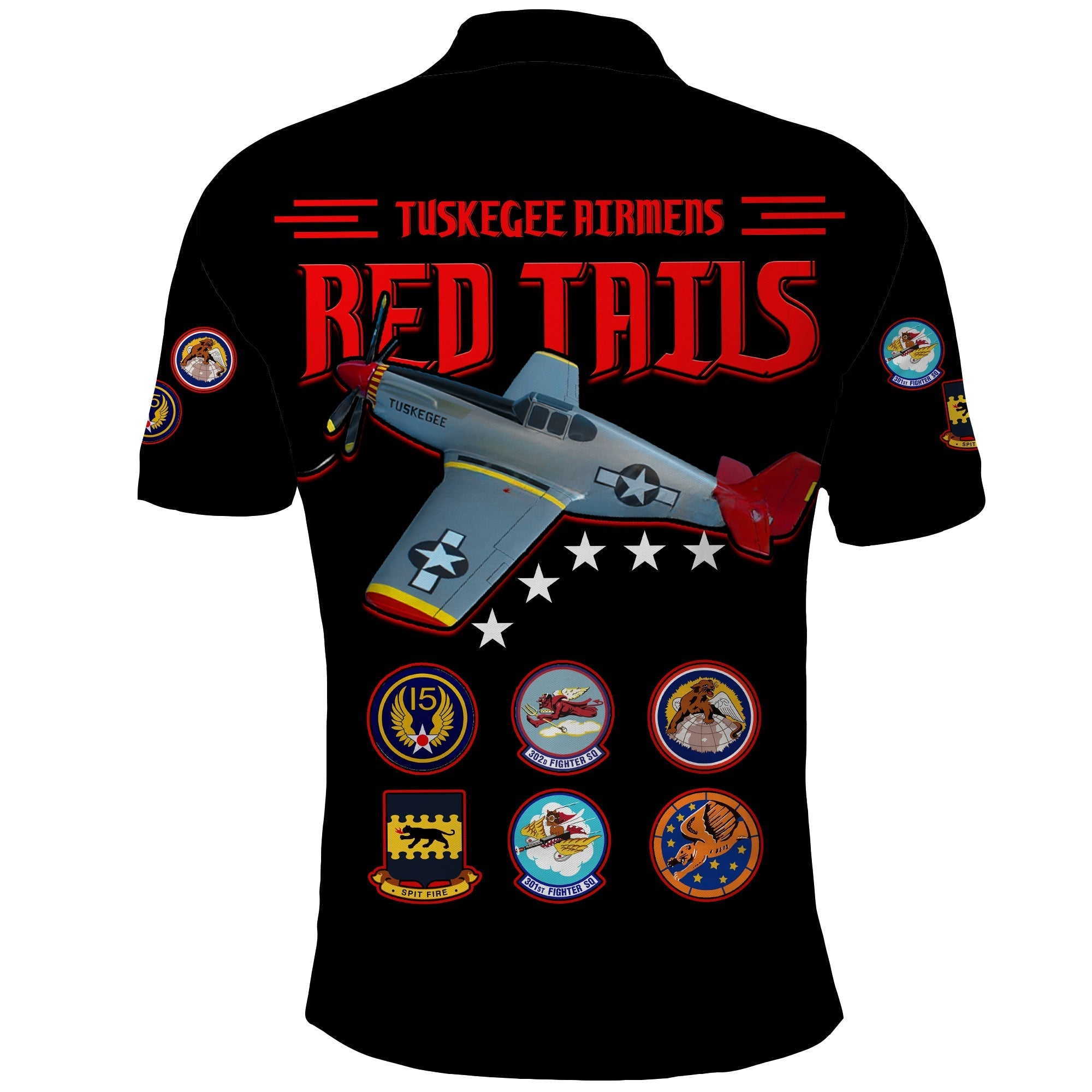 Custom Tuskegee Airmen Polo Shirt US Military Black Red Tails LT13